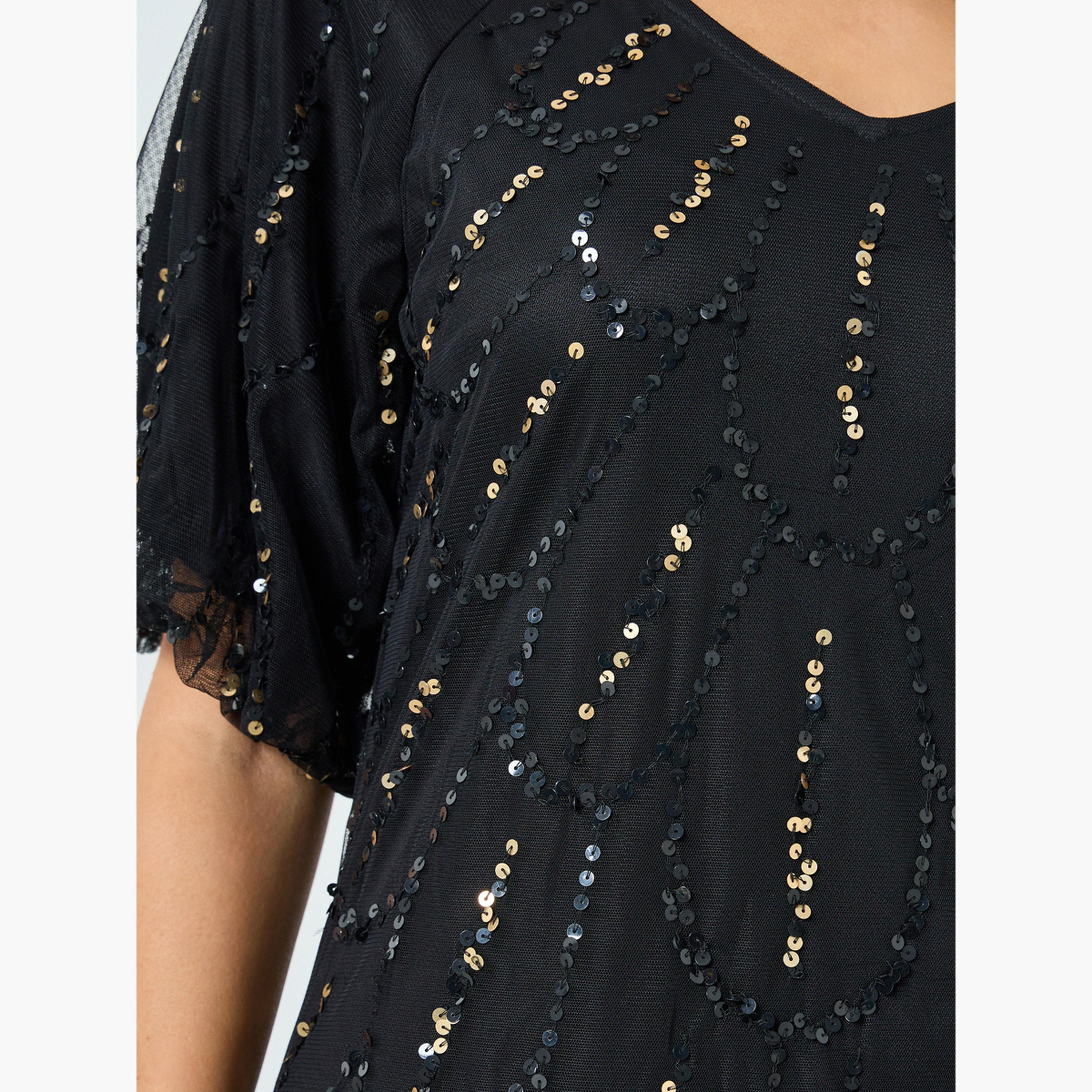 Styli Women Black Embellished Mesh Maxi Dress-women-clothing-dresses-image-4