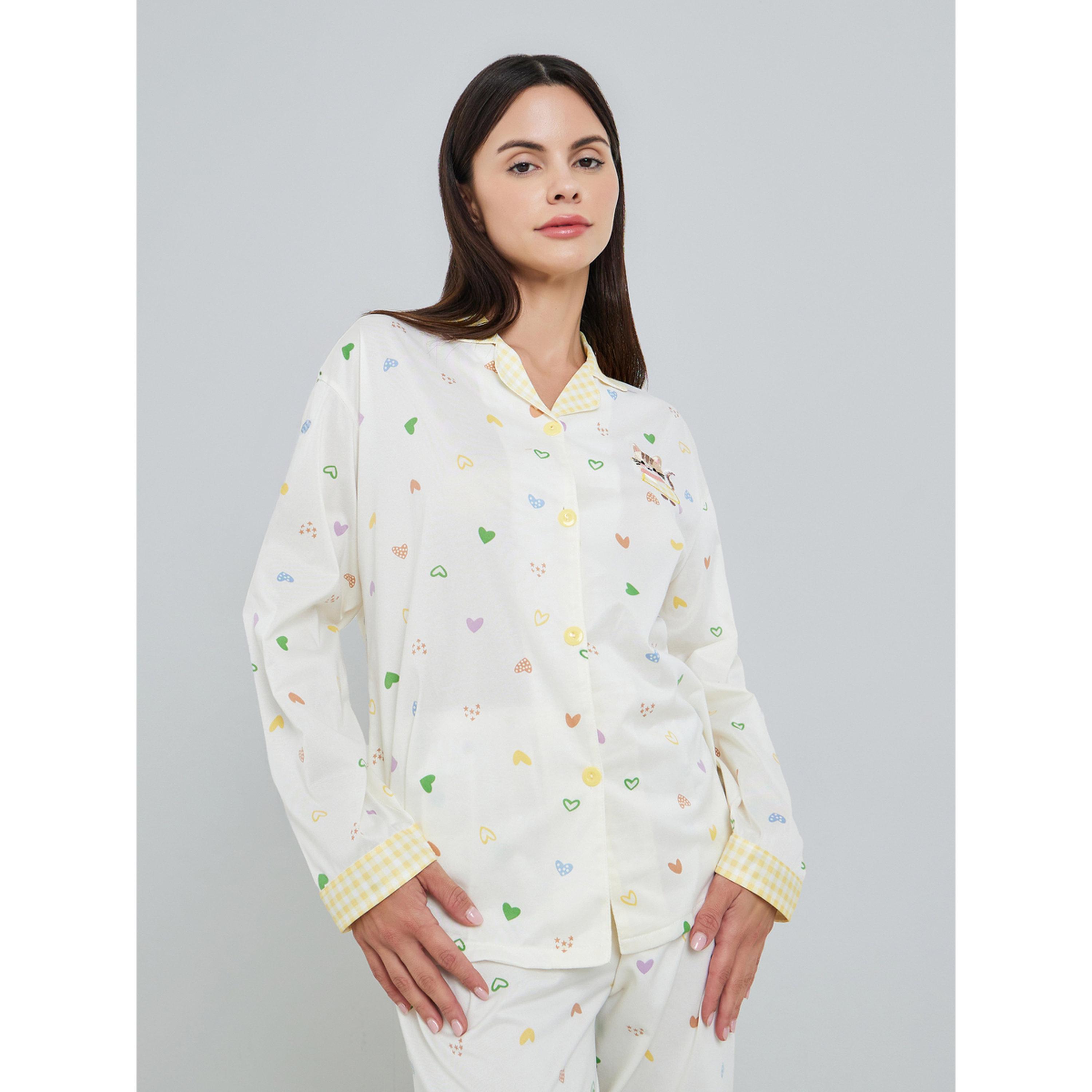 طقم بيجاما من بنطال وبلوزة بطبعة قلب وأكمام طويلة-women-clothing-nightwear-pyjamas-longsets-image-2