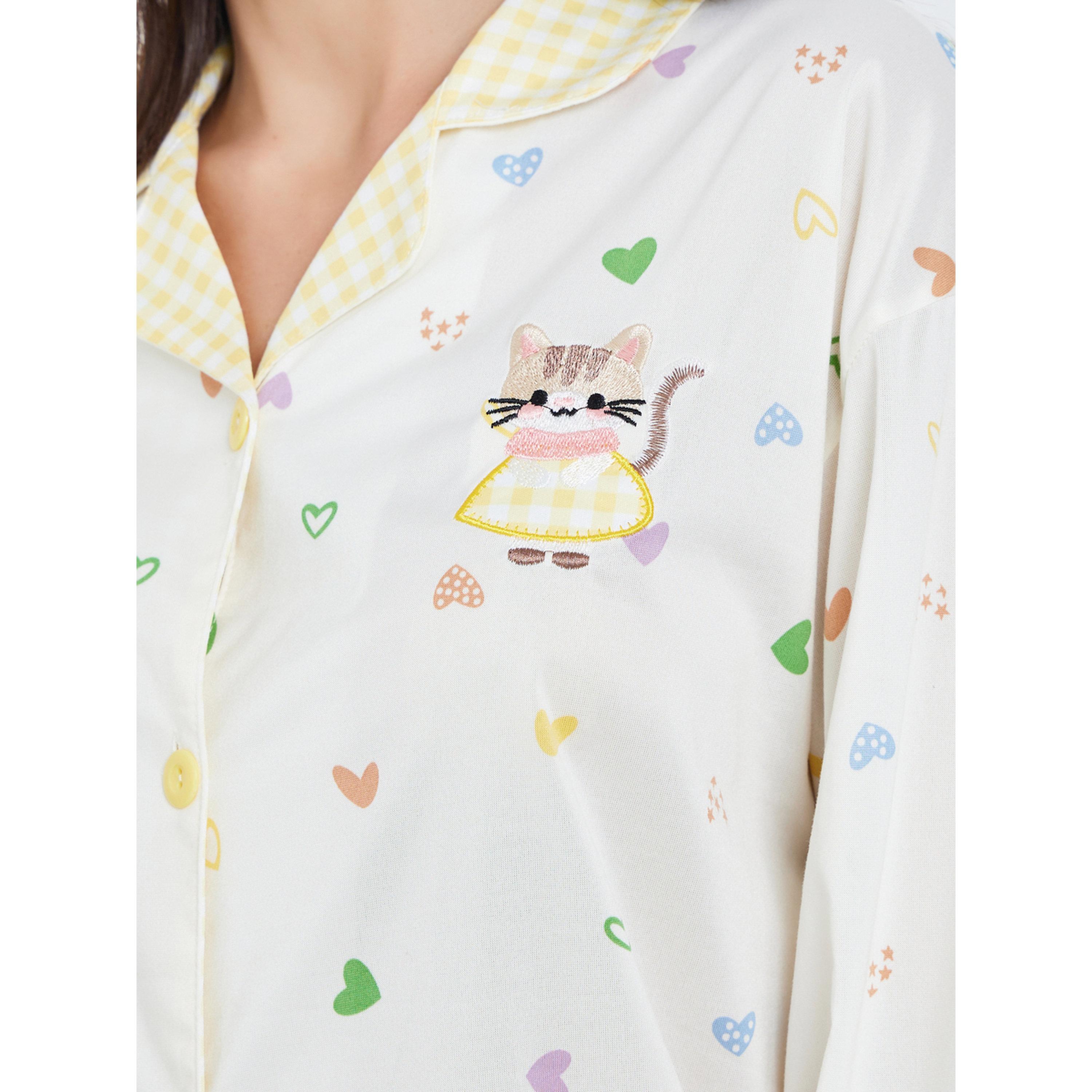 طقم بيجاما من بنطال وبلوزة بطبعة قلب وأكمام طويلة-women-clothing-nightwear-pyjamas-longsets-image-3