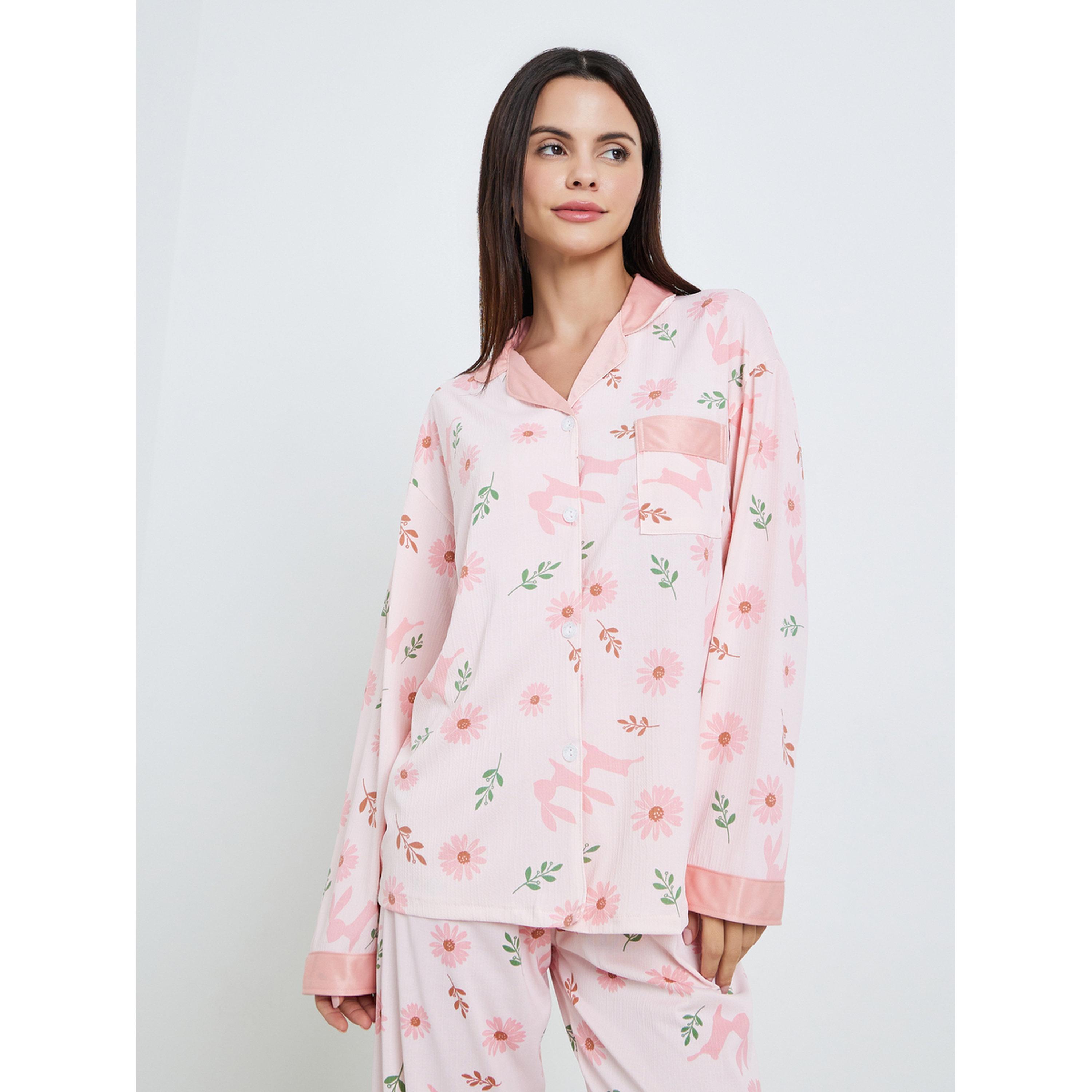 طقم بيجاما من بنطال وبلوزة بطبعة زهور-women-clothing-nightwear-pyjamas-longsets-image-3