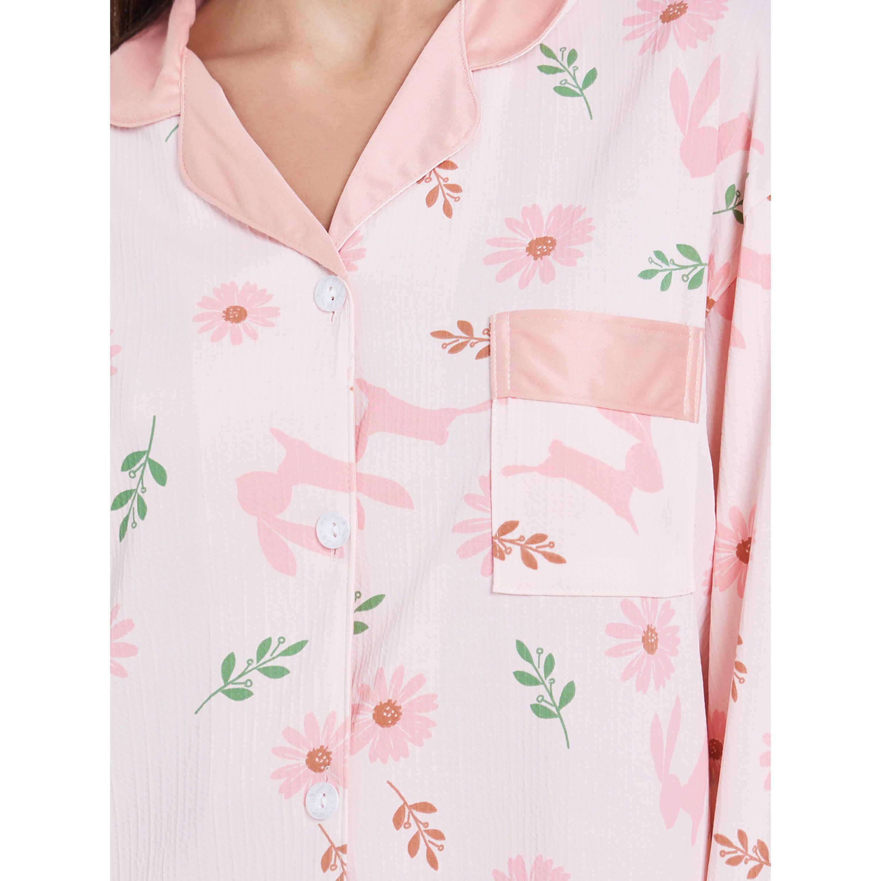 طقم بيجاما من بنطال وبلوزة بطبعة زهور-women-clothing-nightwear-pyjamas-longsets-image-4