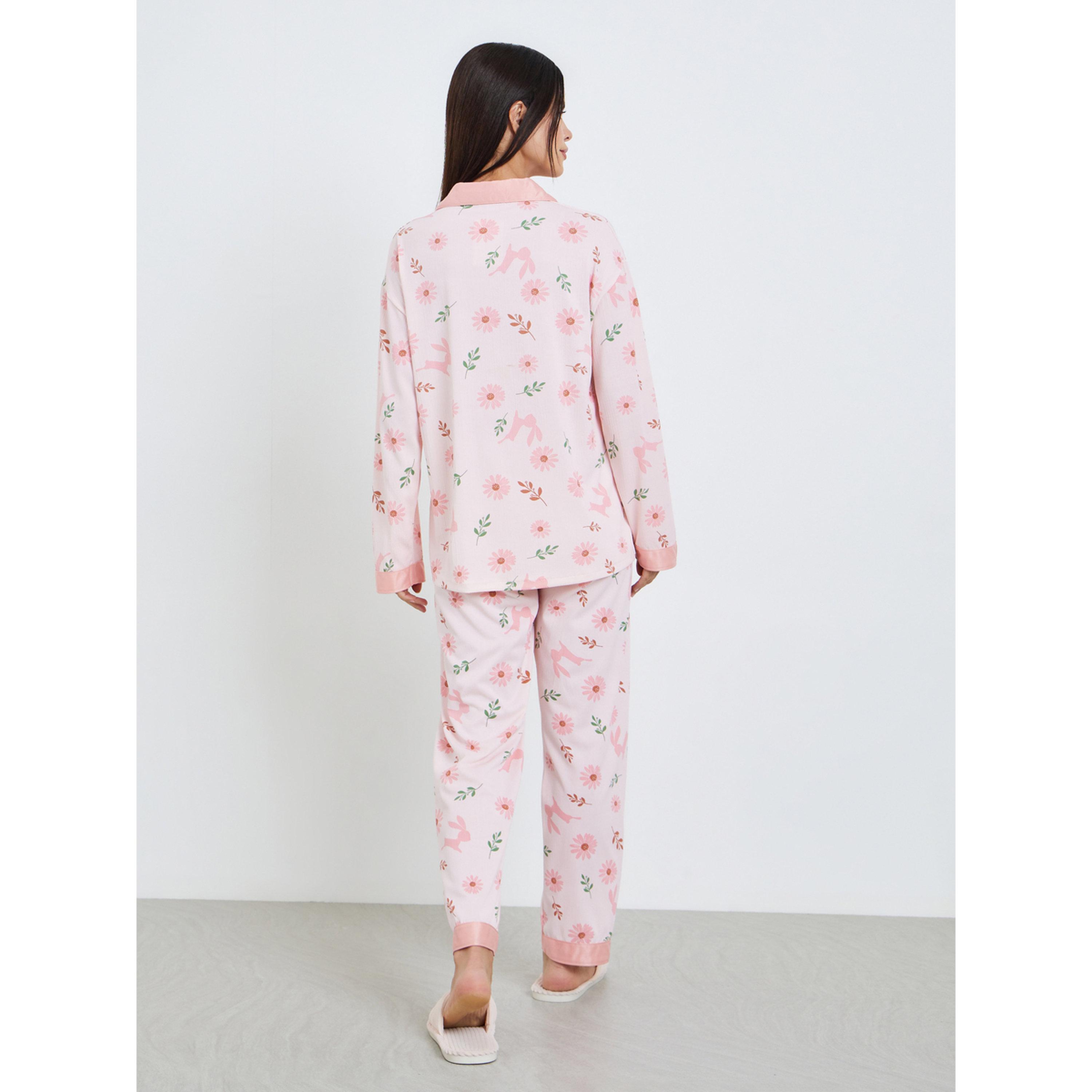 طقم بيجاما من بنطال وبلوزة بطبعة زهور-women-clothing-nightwear-pyjamas-longsets-image-6