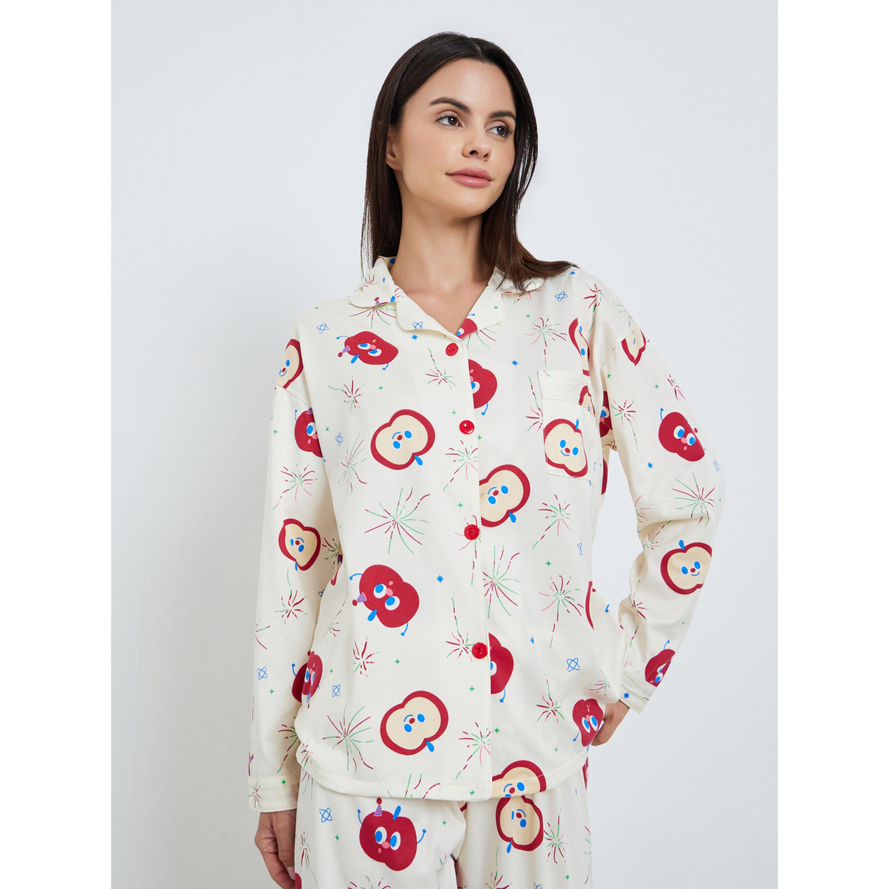 طقم بيجاما من بنطال وبلوزة بأزرار وطبعة جرافيك-women-clothing-nightwear-pyjamas-longsets-image-3