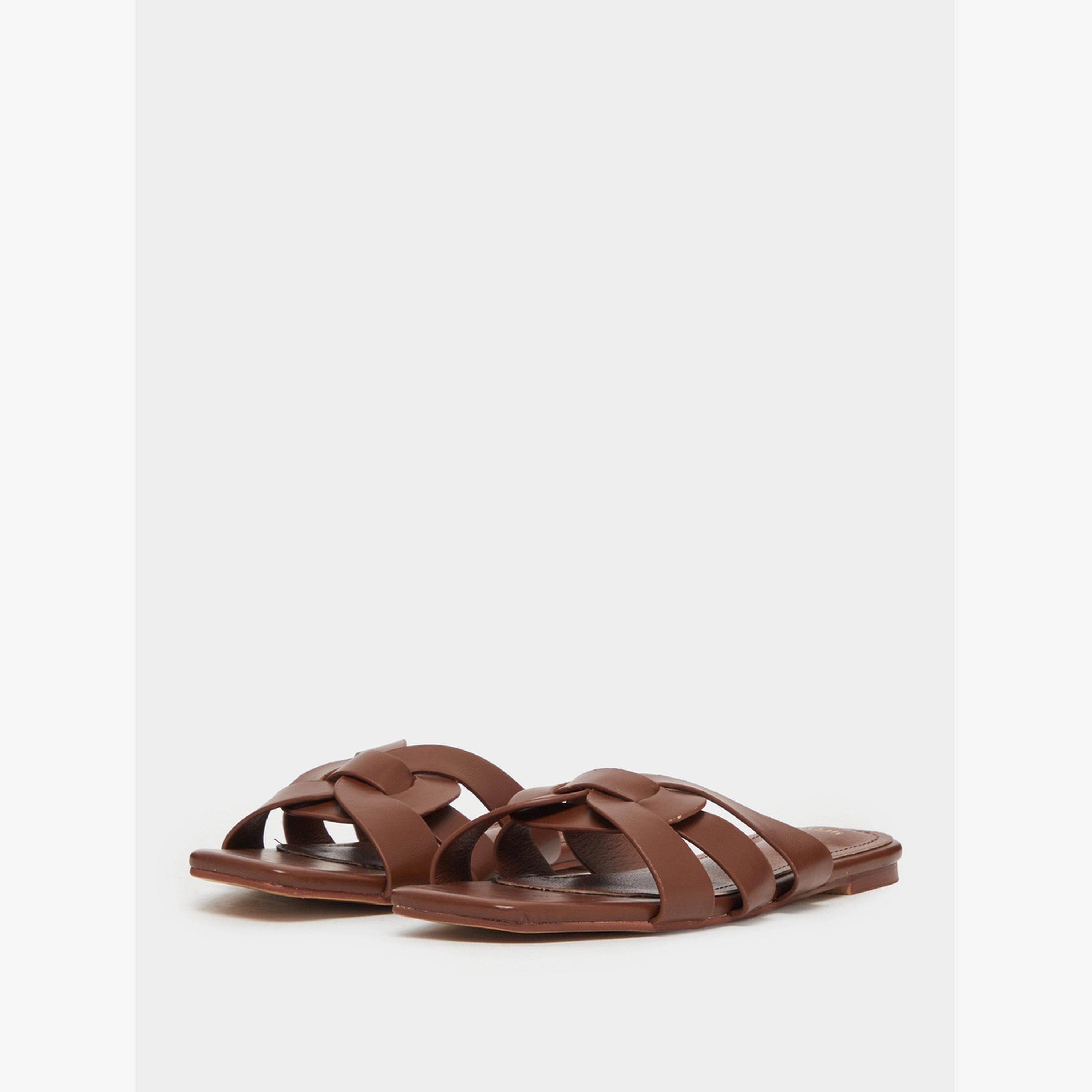 Styli Brown Woven Strappy Flat Sandals-women-shoes-sandals-flats-image-1