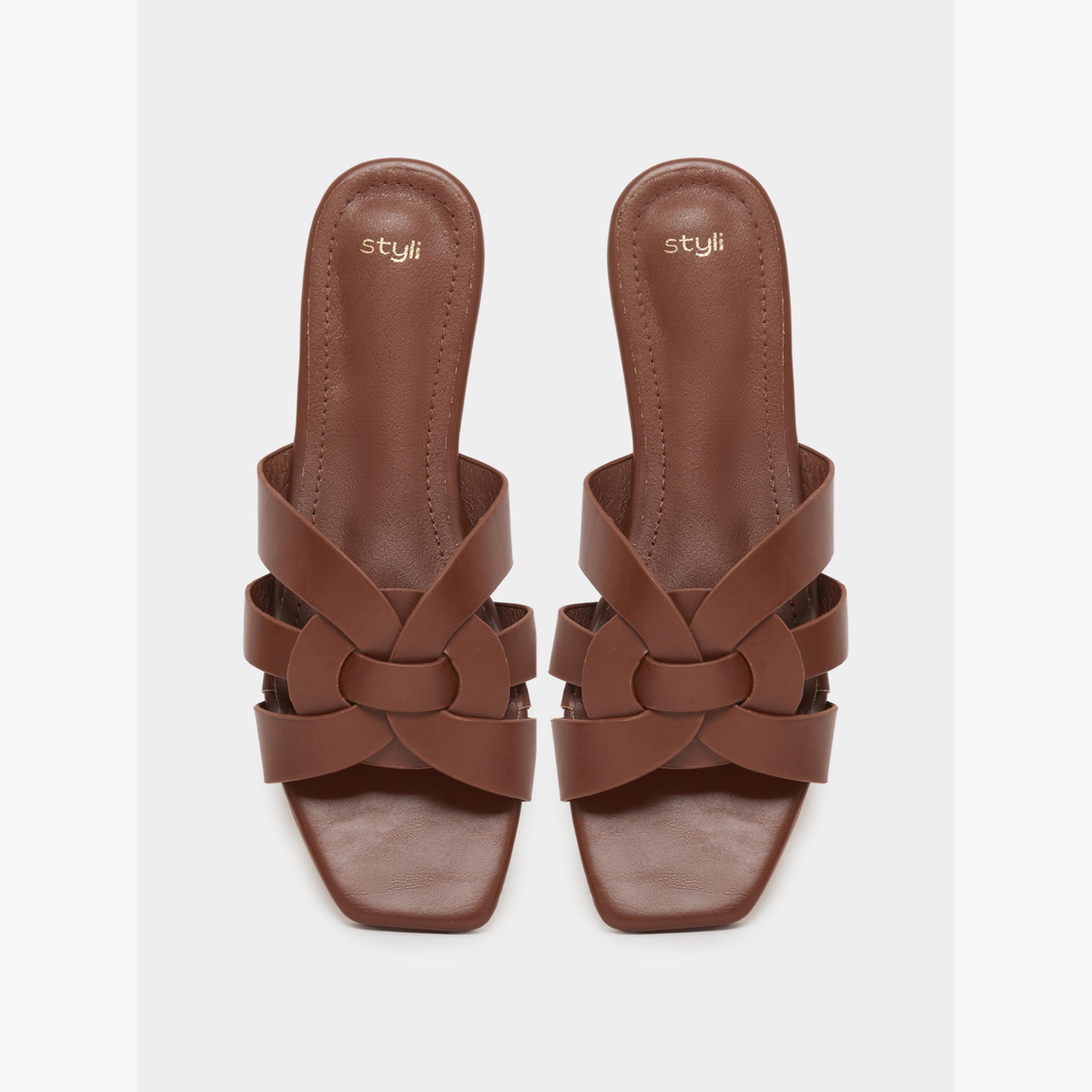 Styli Brown Woven Strappy Flat Sandals-women-shoes-sandals-flats-image-3