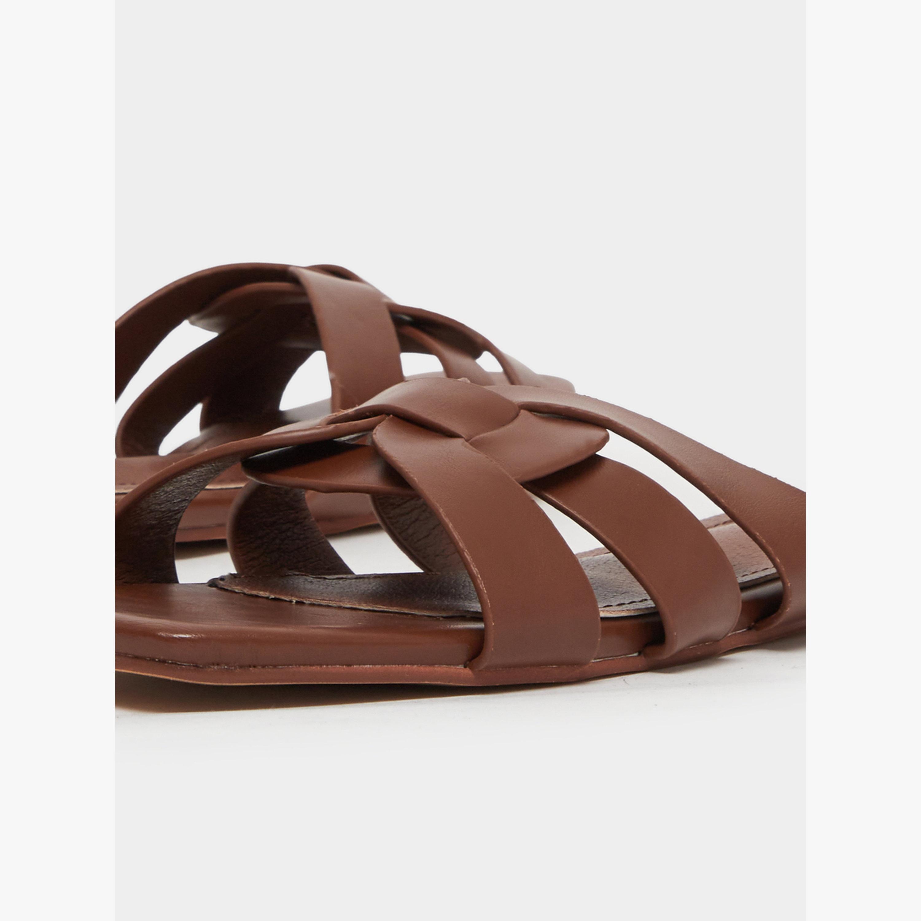 Styli Brown Woven Strappy Flat Sandals-women-shoes-sandals-flats-image-4