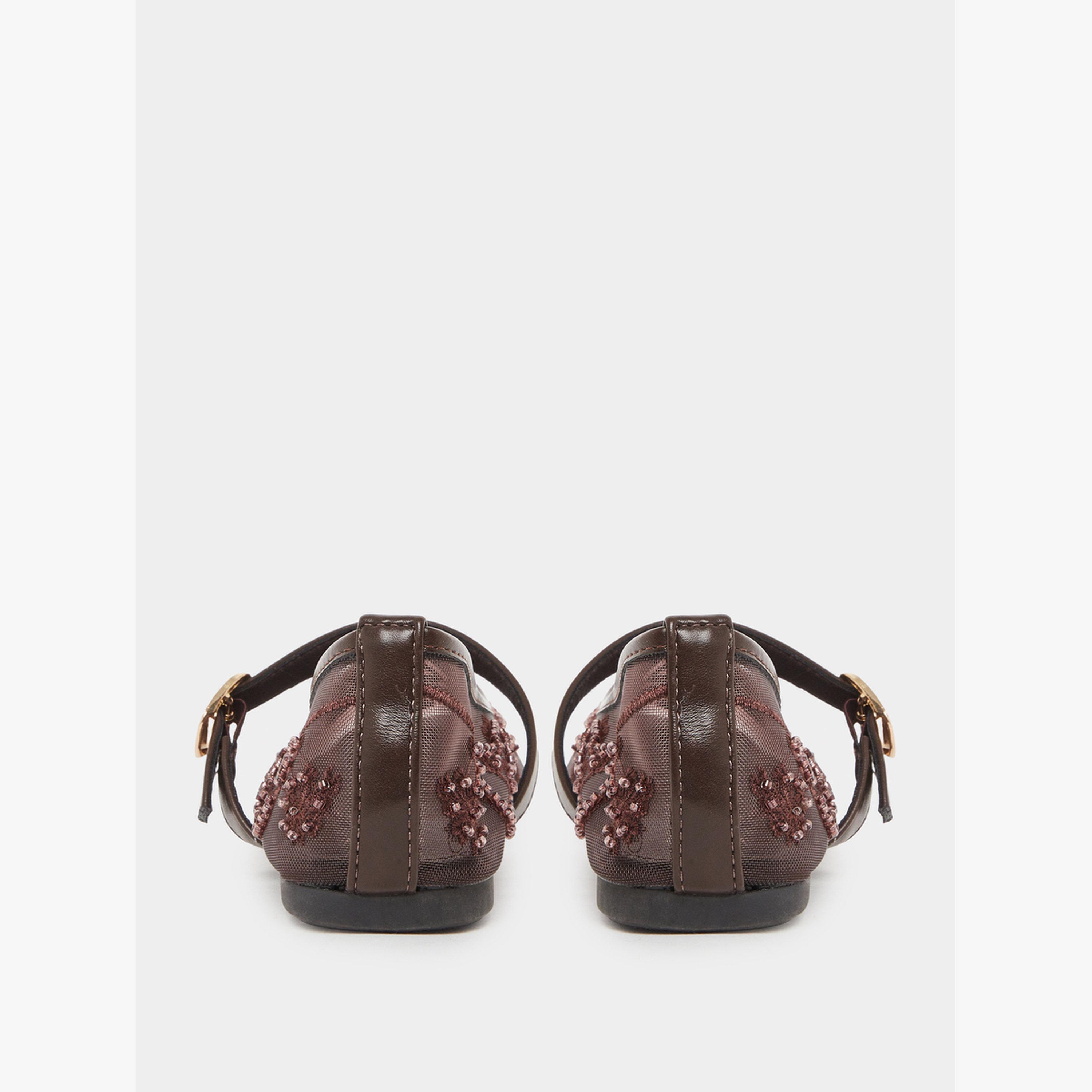 Styli Brown Embroidered Mesh Ballerinas-women-shoes-flats-ballerinas-image-5