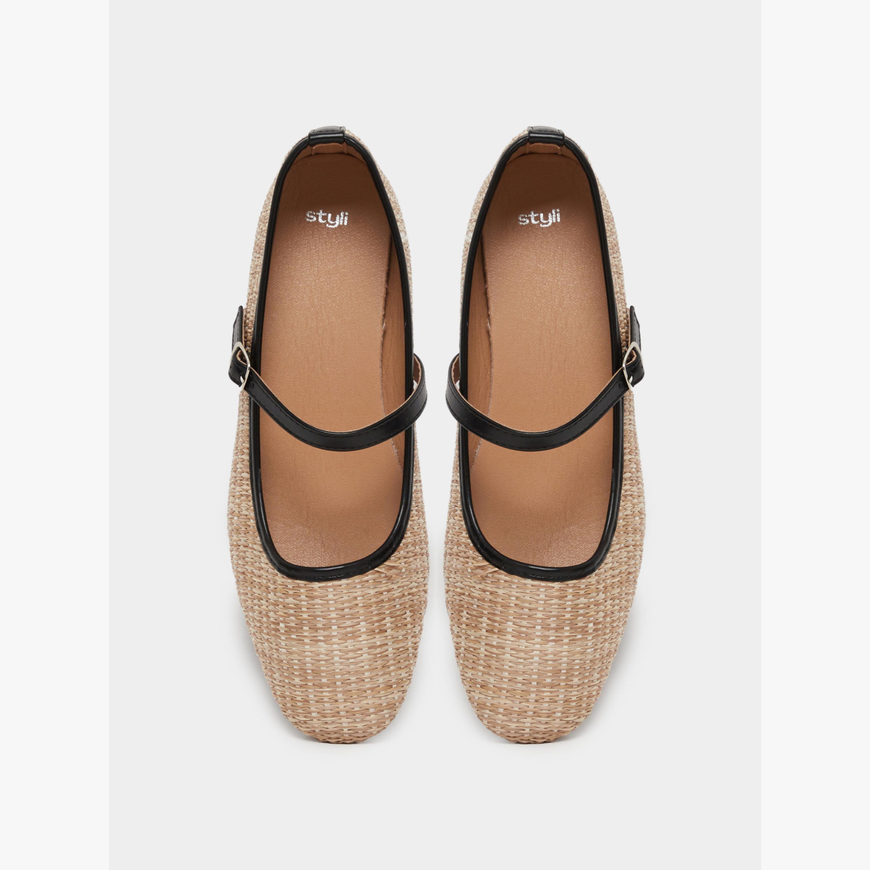 Styli Beige Woven Mary Jane Ballerinas-women-shoes-ballerinas-image-3