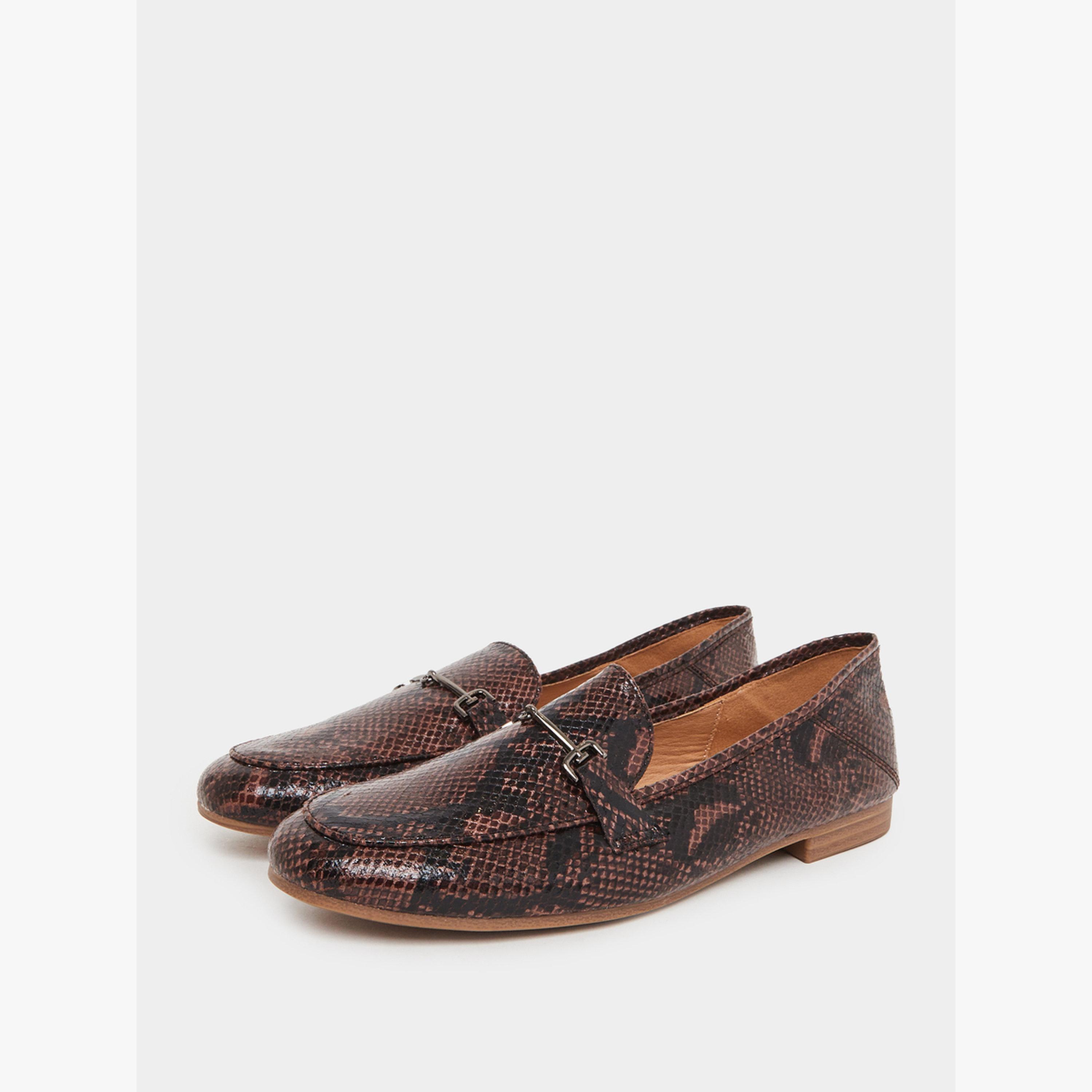 Styli Brown Snake Print Flat Loafers-women-shoes-flats-loafers-image-1