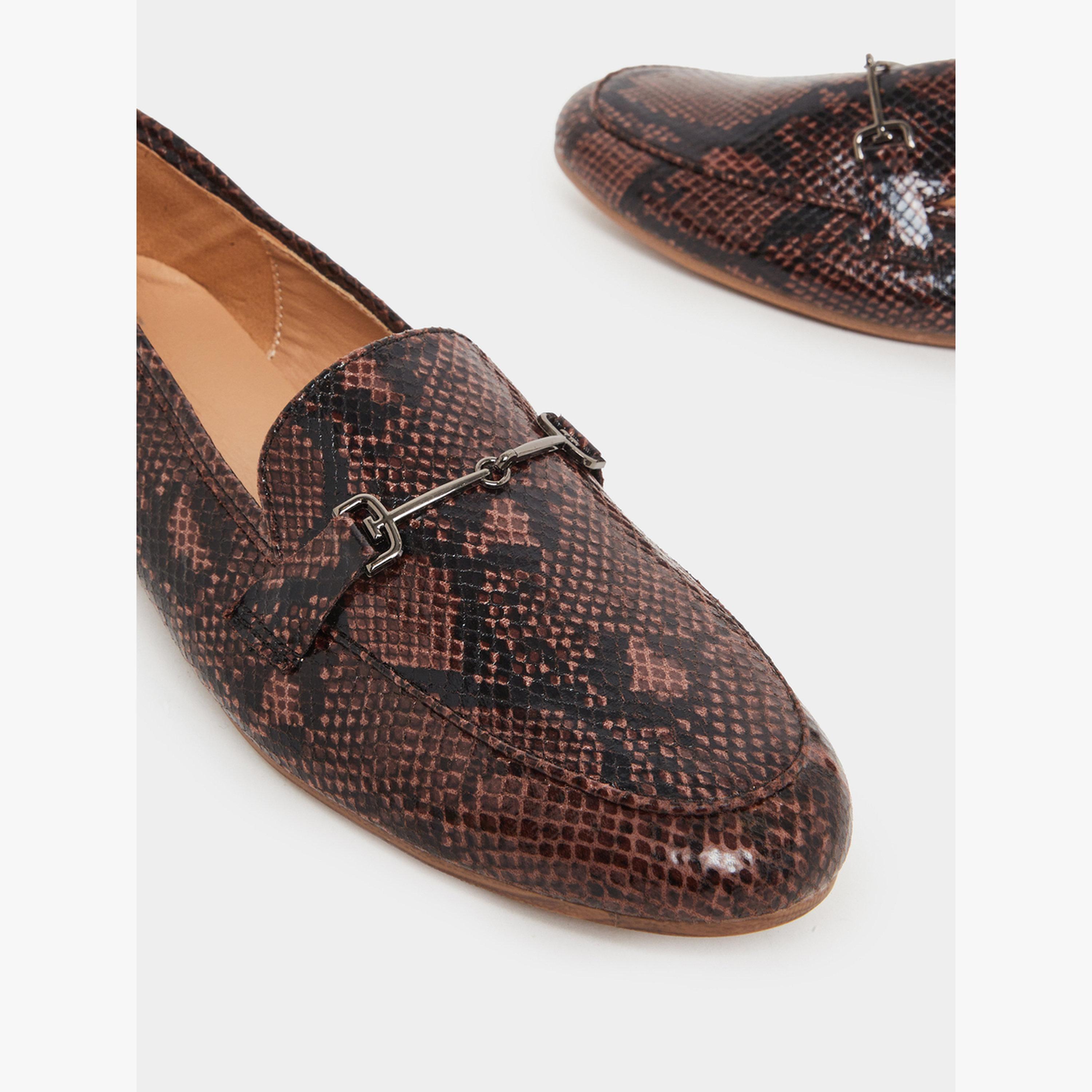Styli Brown Snake Print Flat Loafers-women-shoes-flats-loafers-image-4