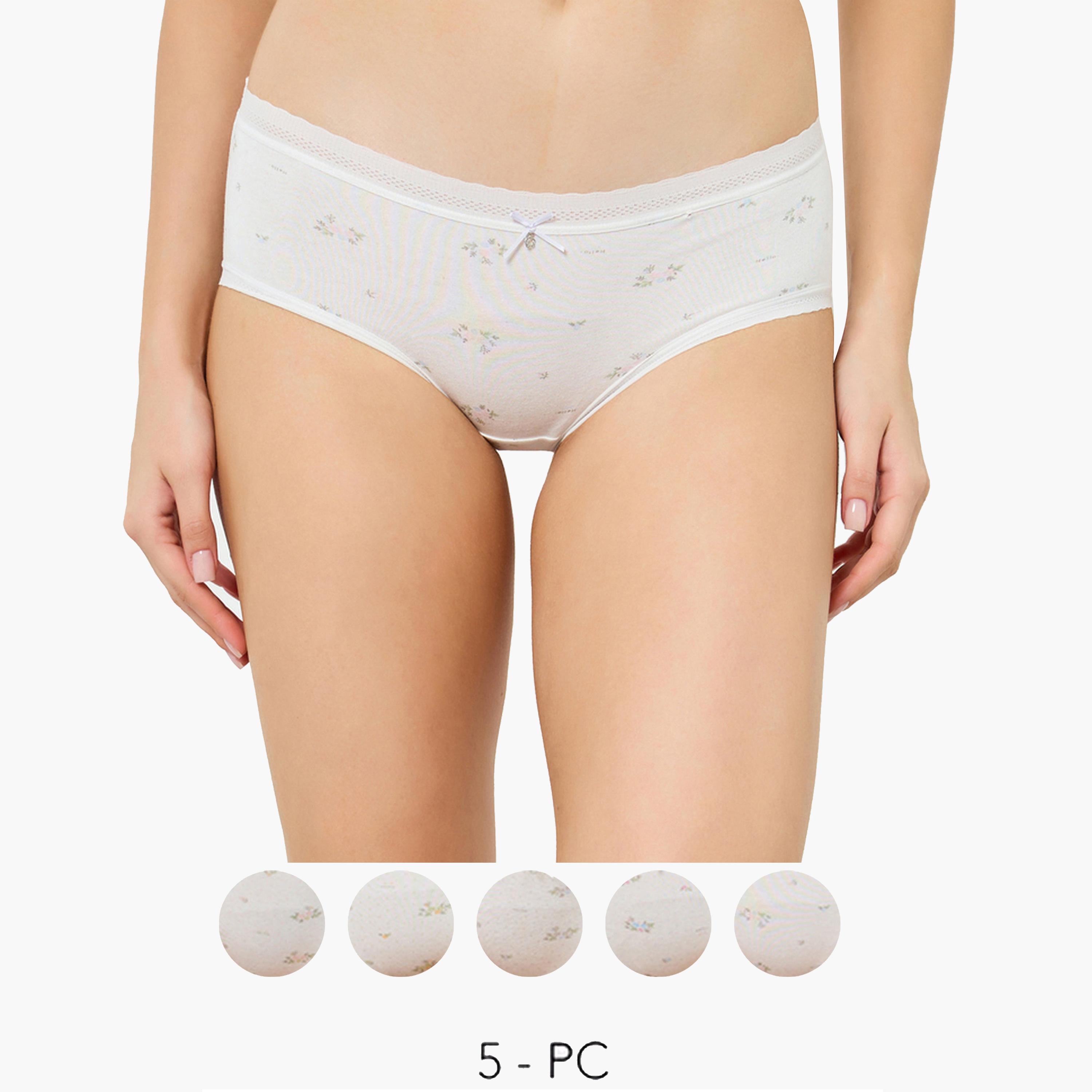 Styli Pack of 5 - Floral Print Cotton Short Briefs-women-clothing-lingerie-panties-image-1