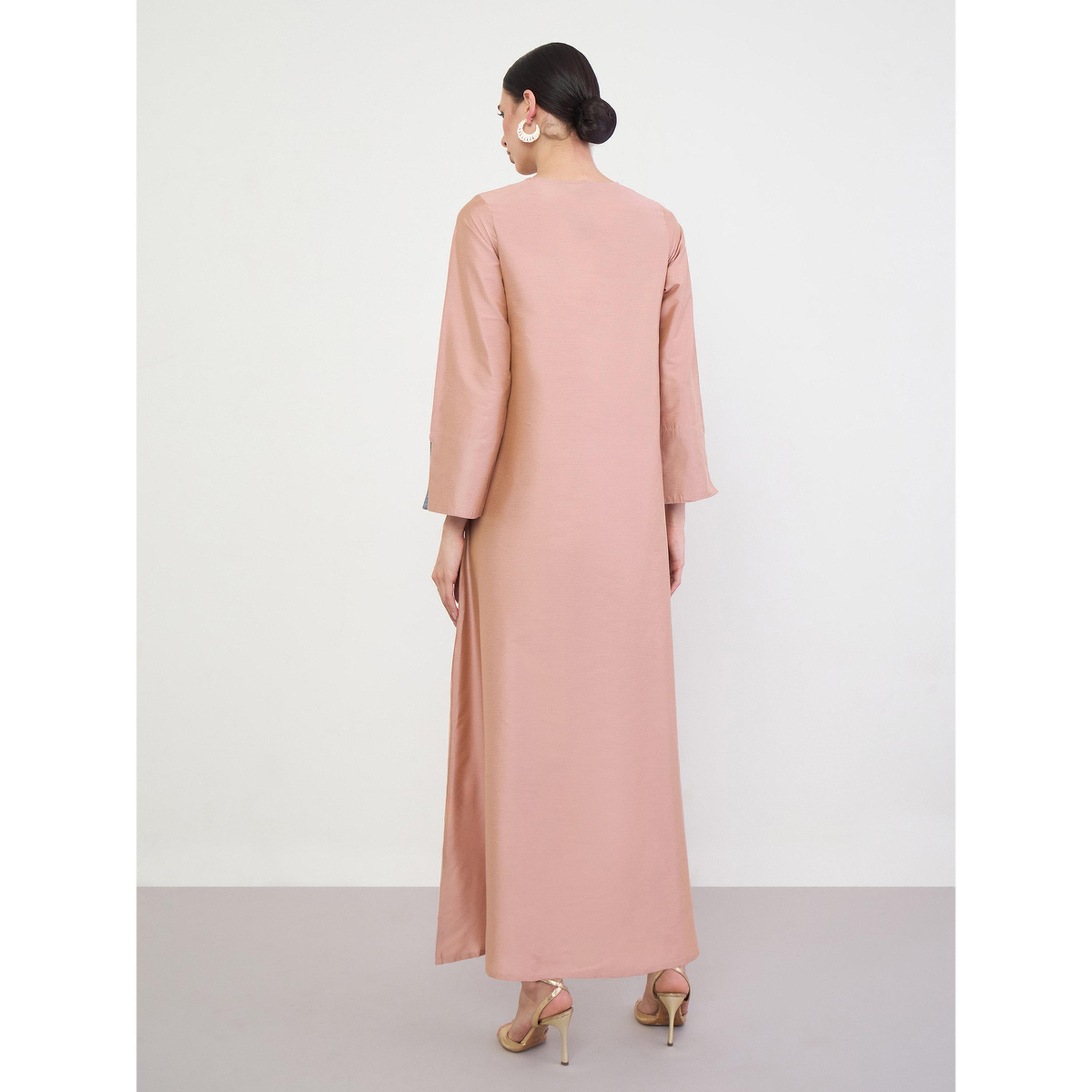 Amirah X Styli Yellow Zari Embroidered Jalabiya with Sequenced Neck-women-arabicclothing-jalabiyas-image-5