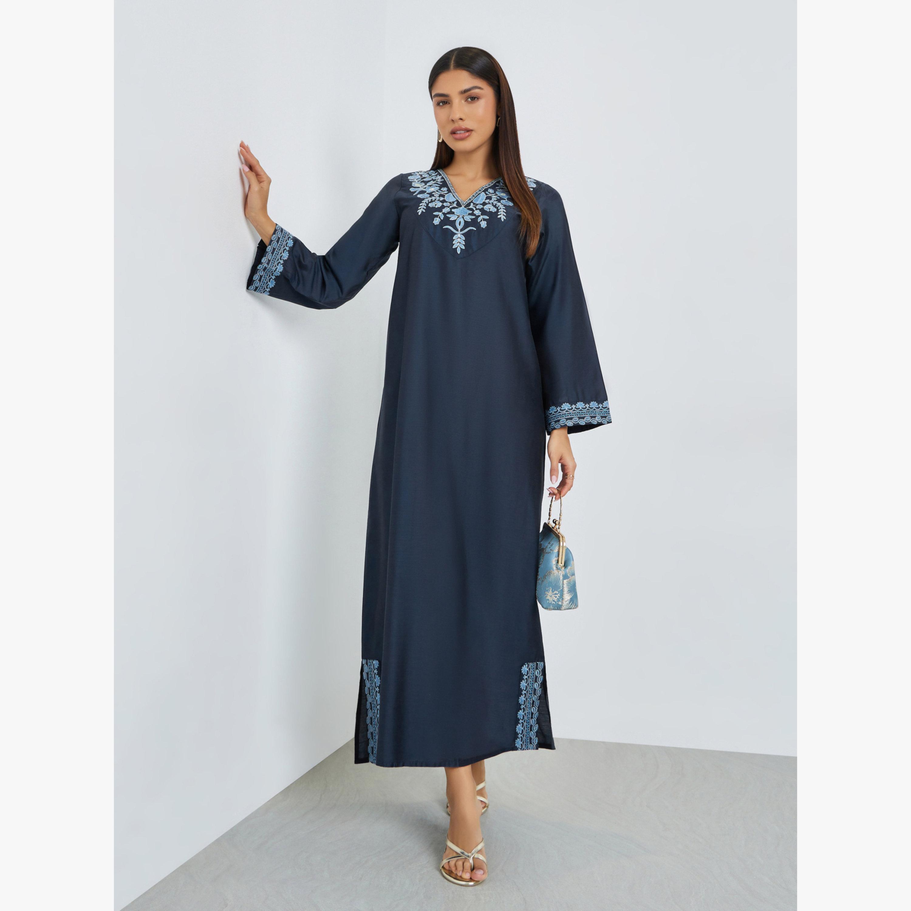 جلابية بياقة مطرزة-women-arabicclothing-jalabiyas-image-1