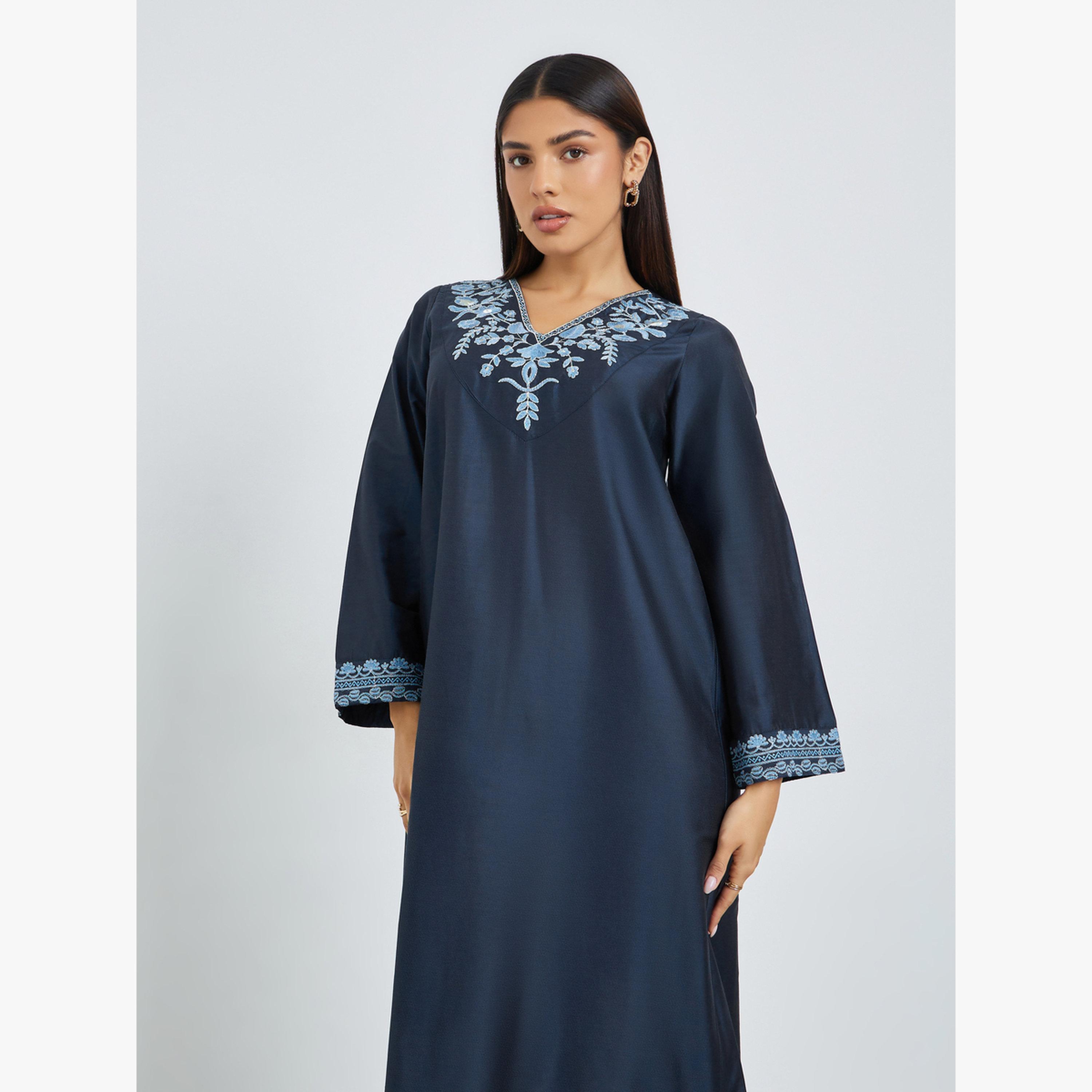 جلابية بياقة مطرزة-women-arabicclothing-jalabiyas-image-2