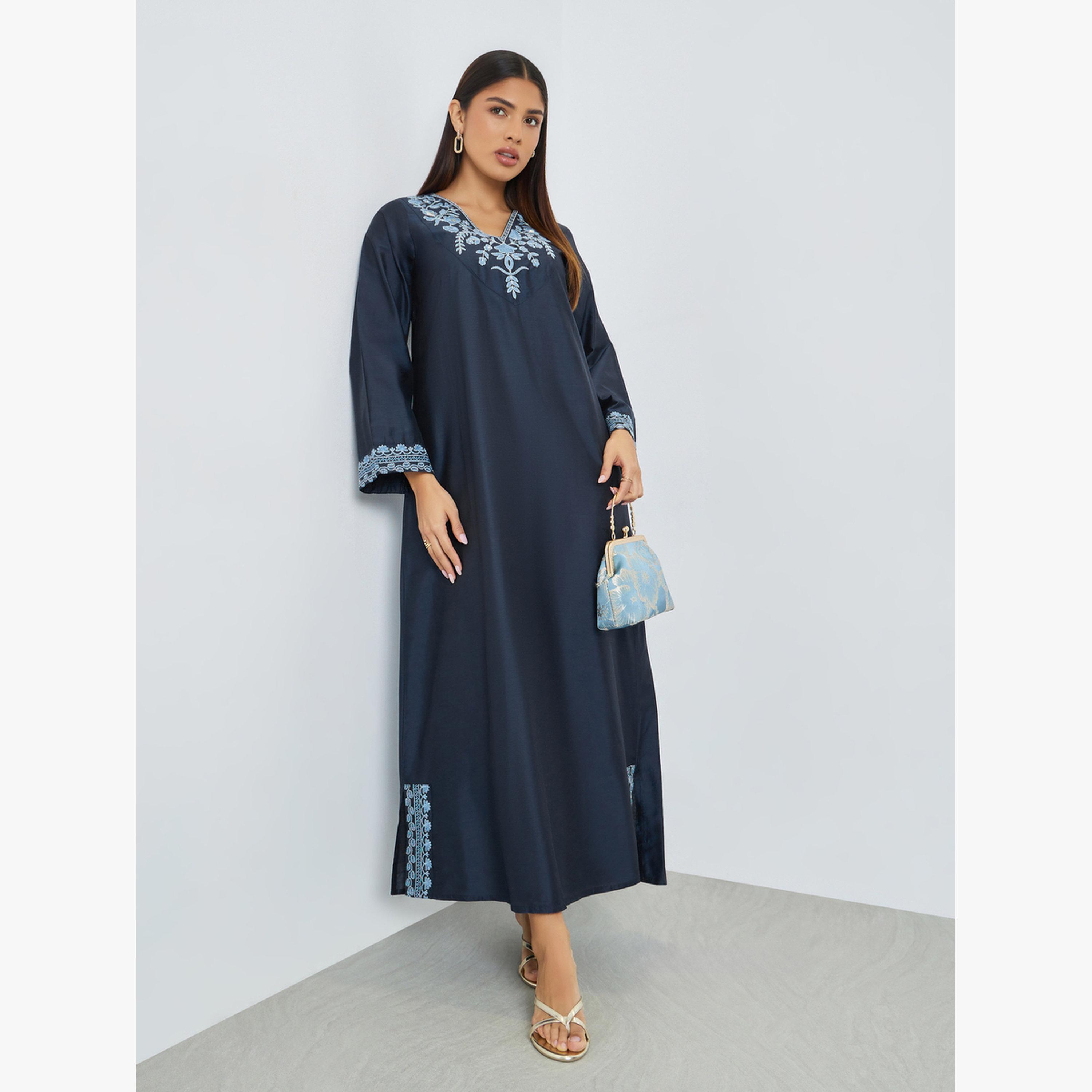 جلابية بياقة مطرزة-women-arabicclothing-jalabiyas-image-3