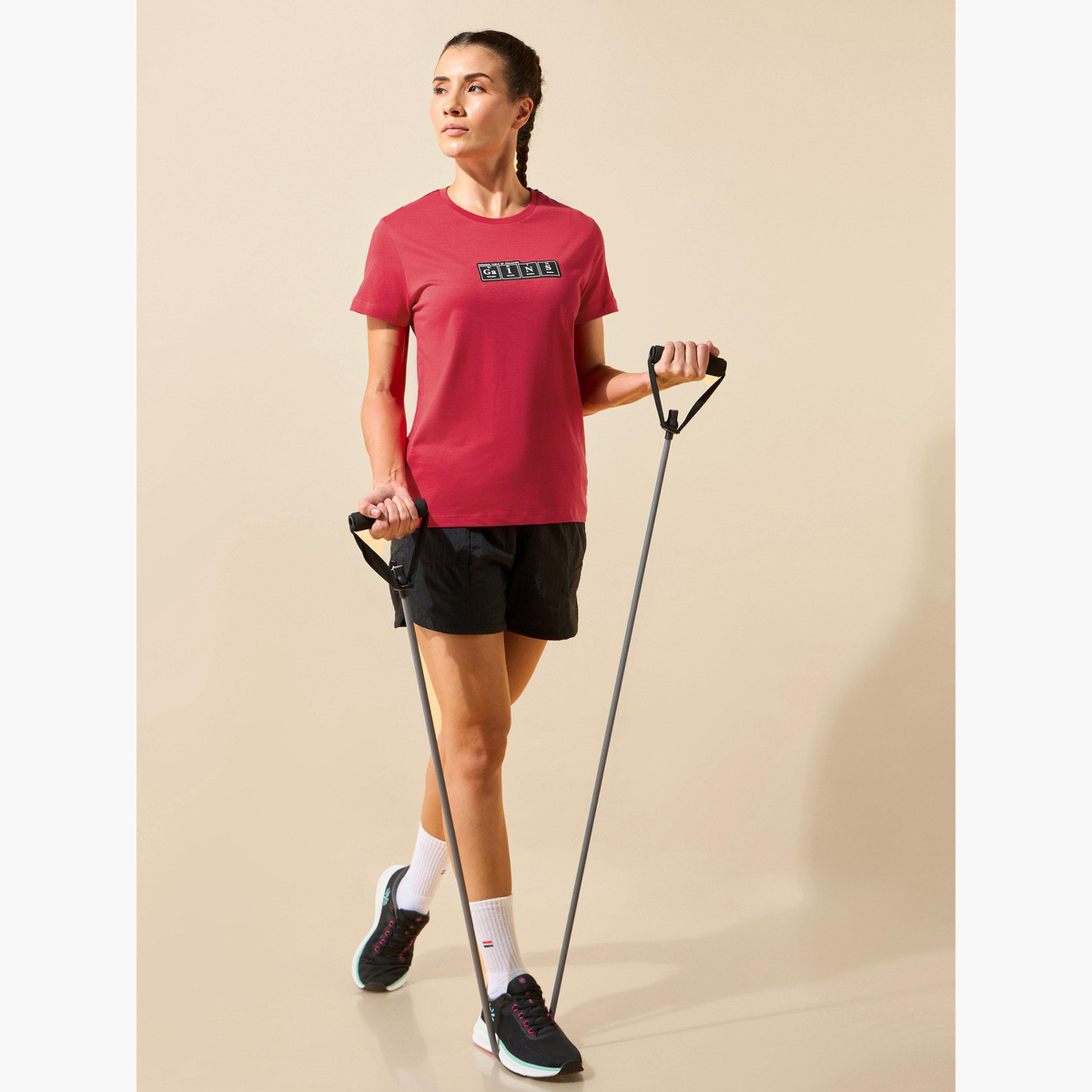 Cult X Styli Women Red Gains Typographic Training T-Shirt-sports-women-clothing-tshirtsandvests-image-2