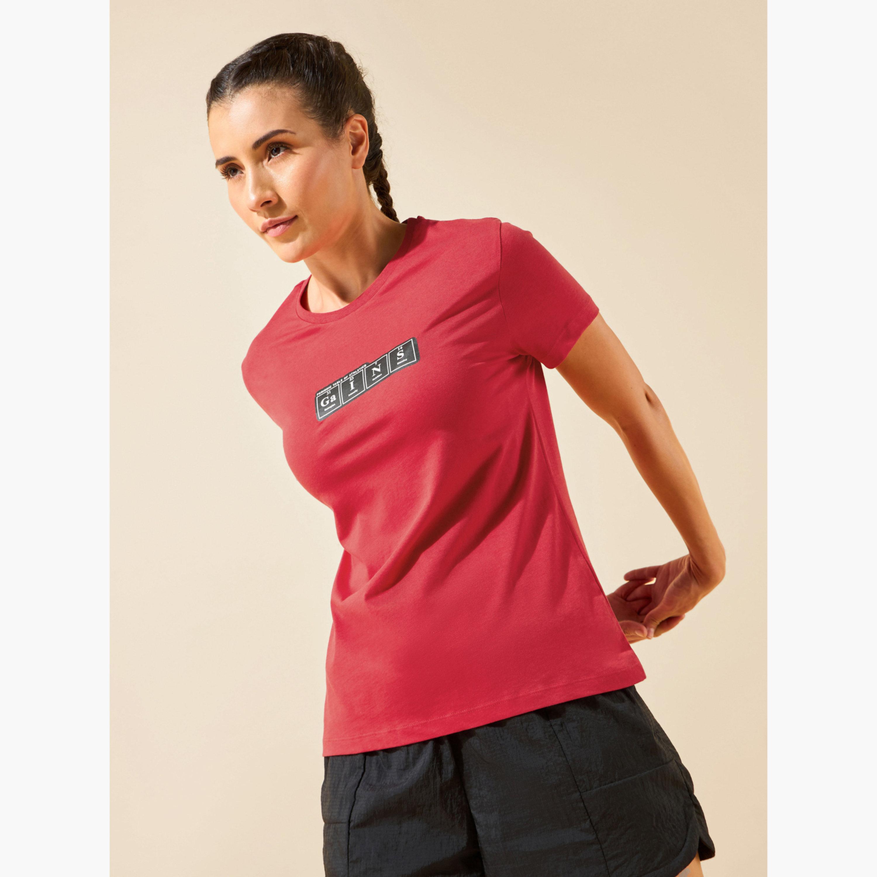 Cult X Styli Women Red Gains Typographic Training T-Shirt-sports-women-clothing-tshirtsandvests-image-3