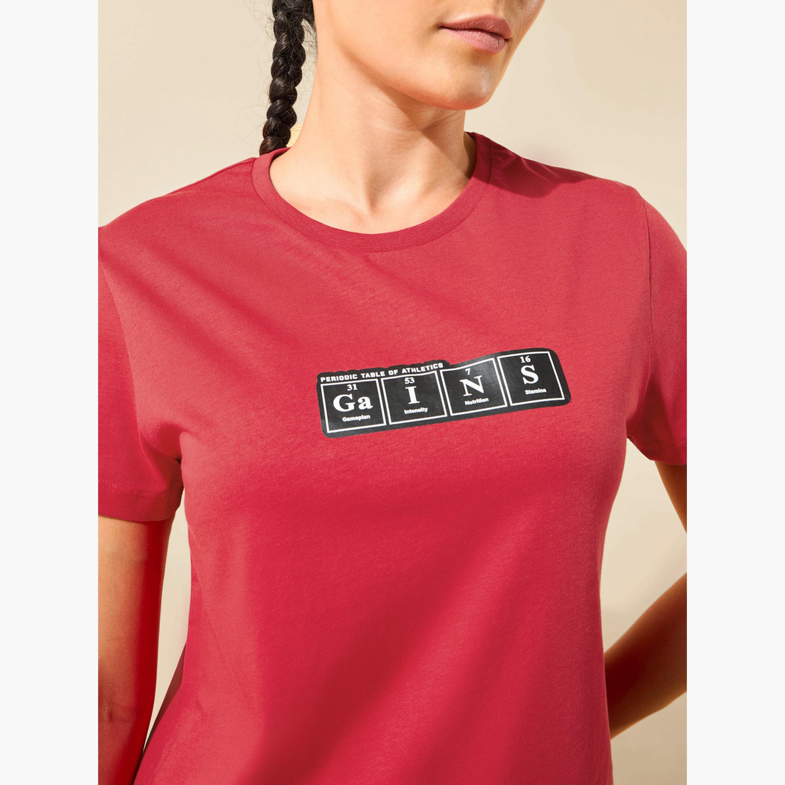 Cult X Styli Women Red Gains Typographic Training T-Shirt-sports-women-clothing-tshirtsandvests-image-5