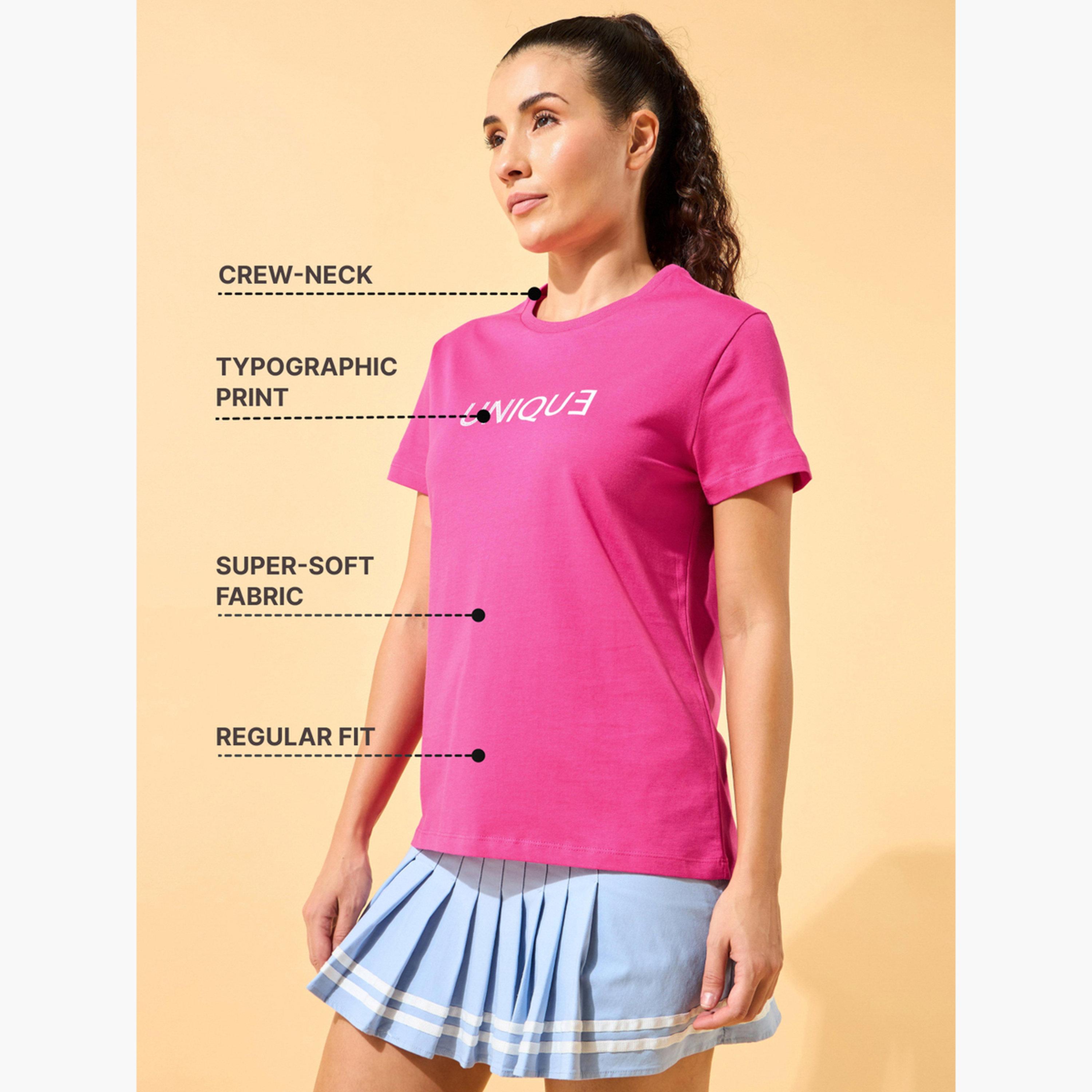 Cult X Styli Women Pink I Am Unique Print T-Shirt-sports-women-clothing-tshirtsandvests-image-4