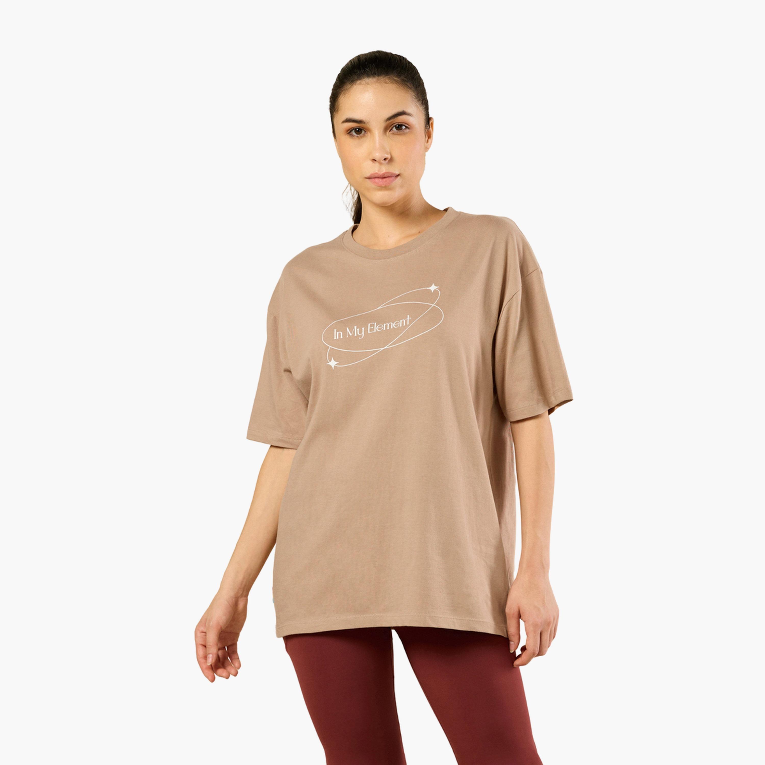 Cult X Styli Women In My Element Print Brown T-Shirt-sports-women-clothing-tshirtsandvests-image-1