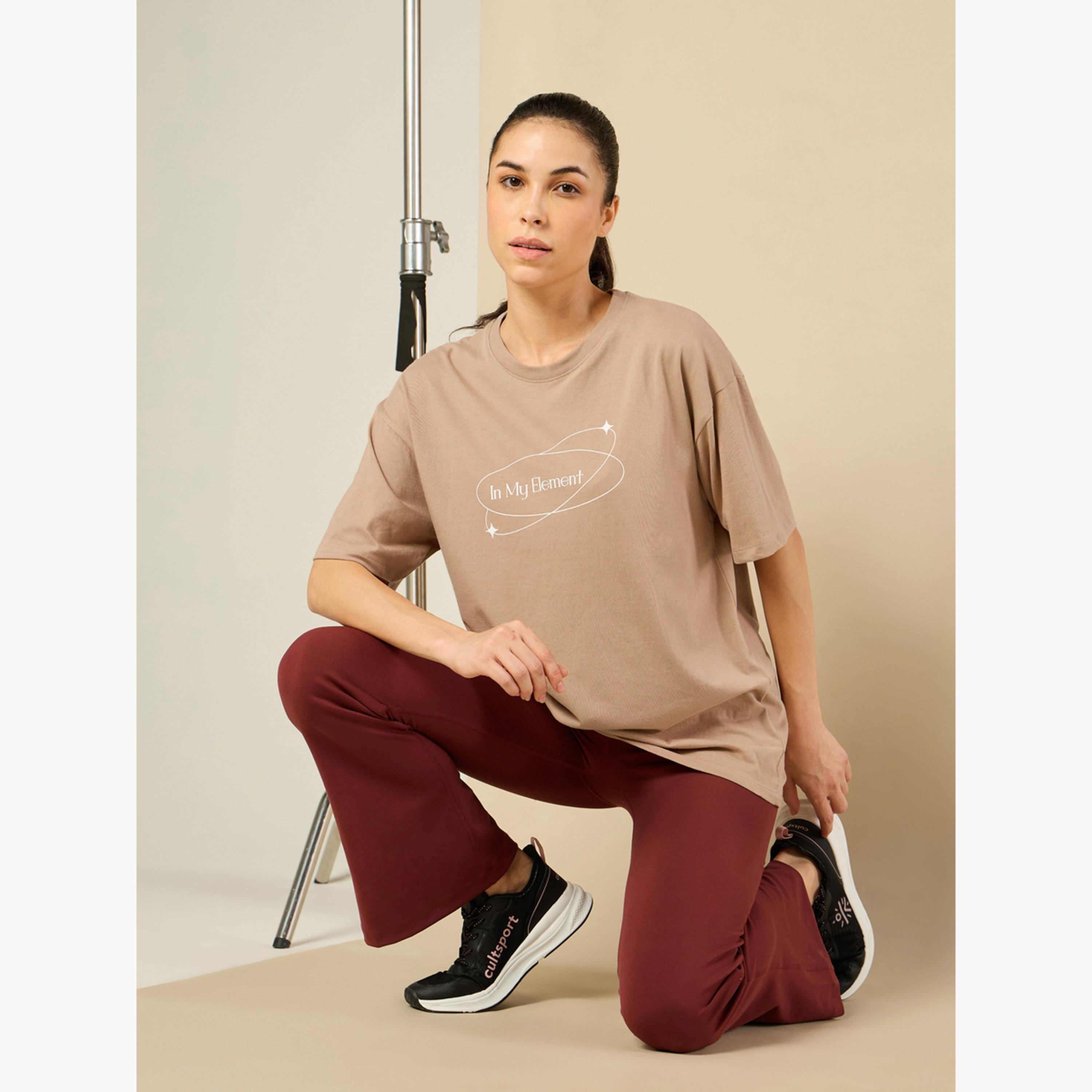 Cult X Styli Women In My Element Print Brown T-Shirt-sports-women-clothing-tshirtsandvests-image-4