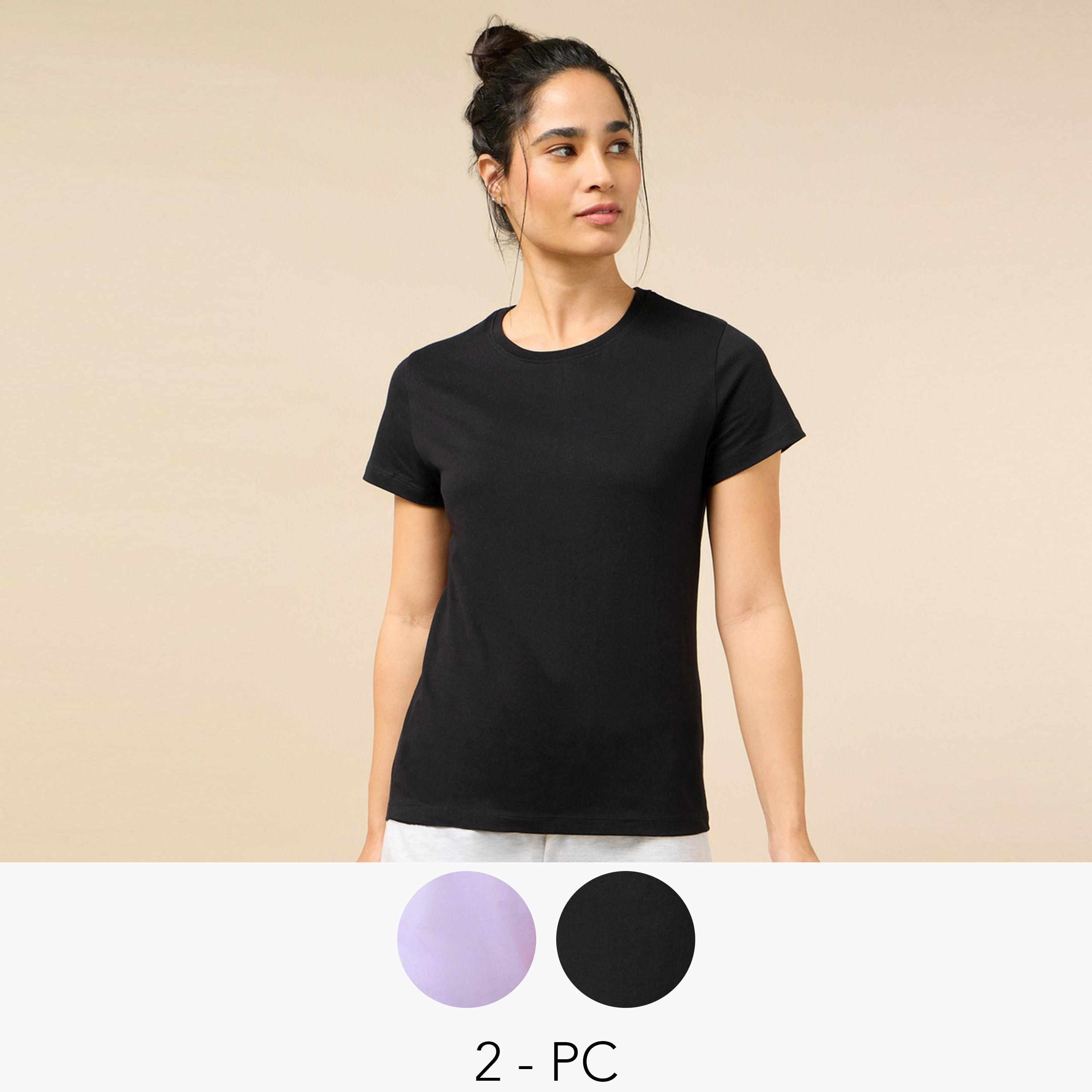 طقم قطعتين تيشرت قطني أساسي-sports-women-clothing-tshirtsandvests-image-1