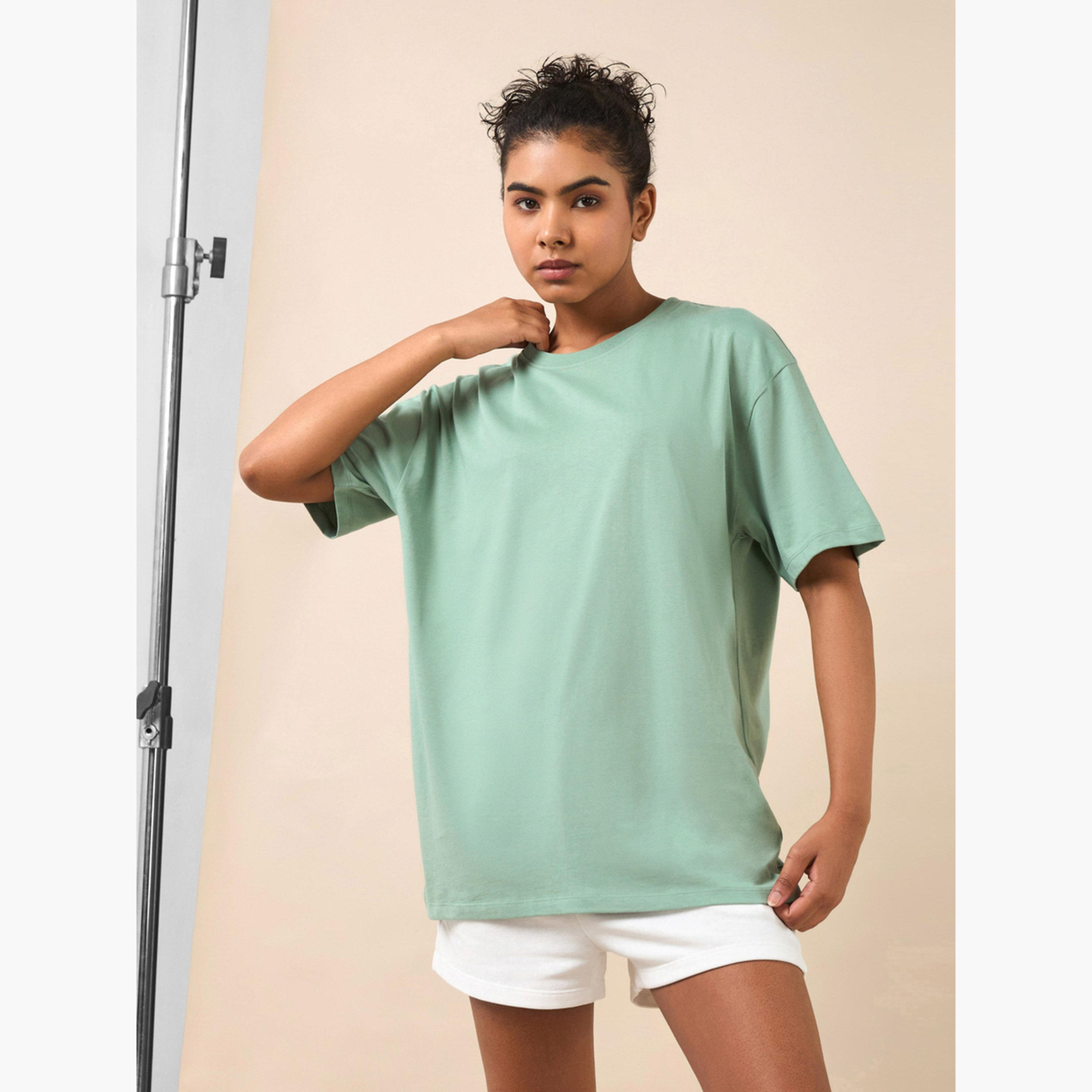 Cult X Styli Women Green Lounge Oversized T-Shirt-sports-women-clothing-tshirtsandvests-image-4