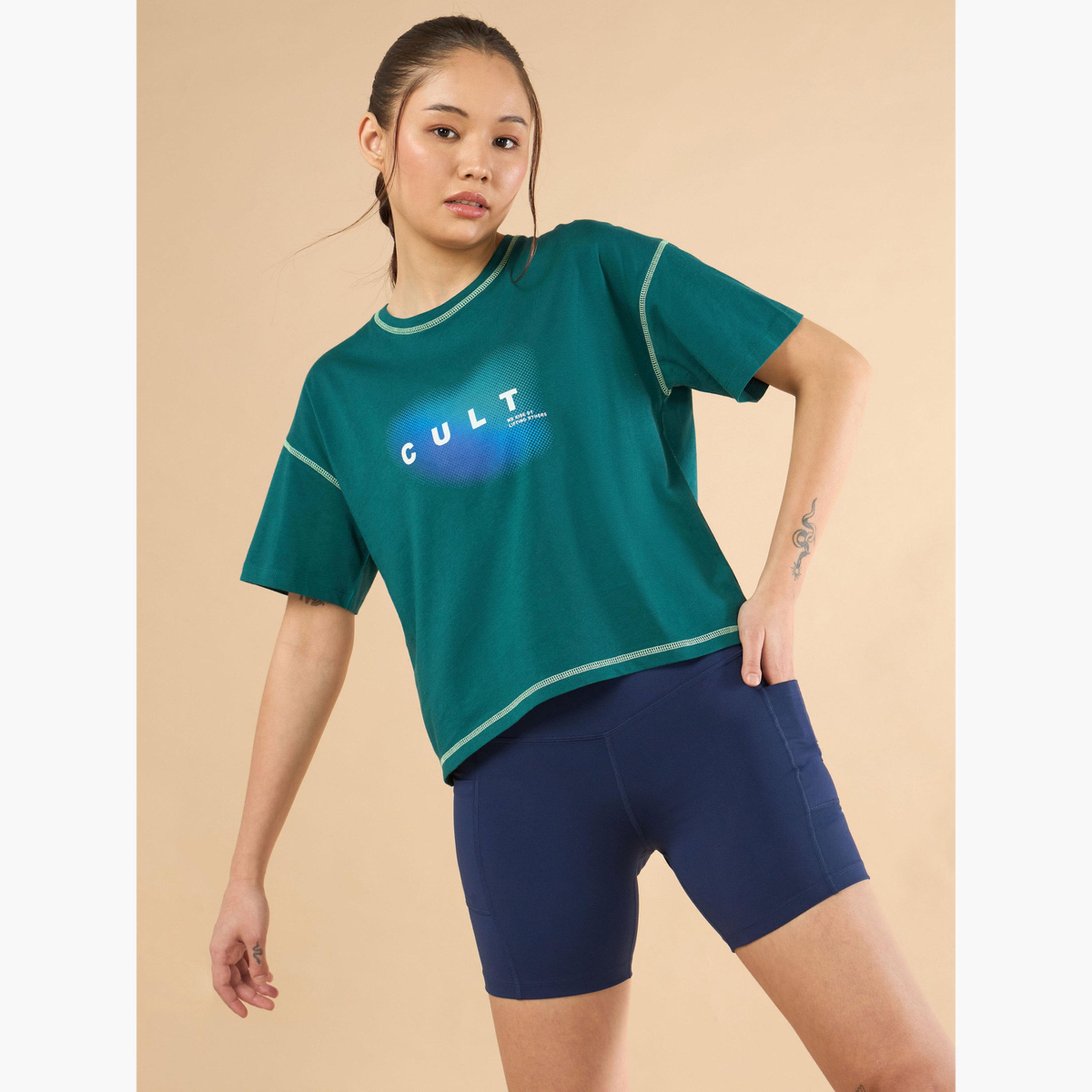 Cult X Styli Women Green Spirit Graphic Boxy Crop T-Shirt-sports-women-clothing-tshirtsandvests-image-4