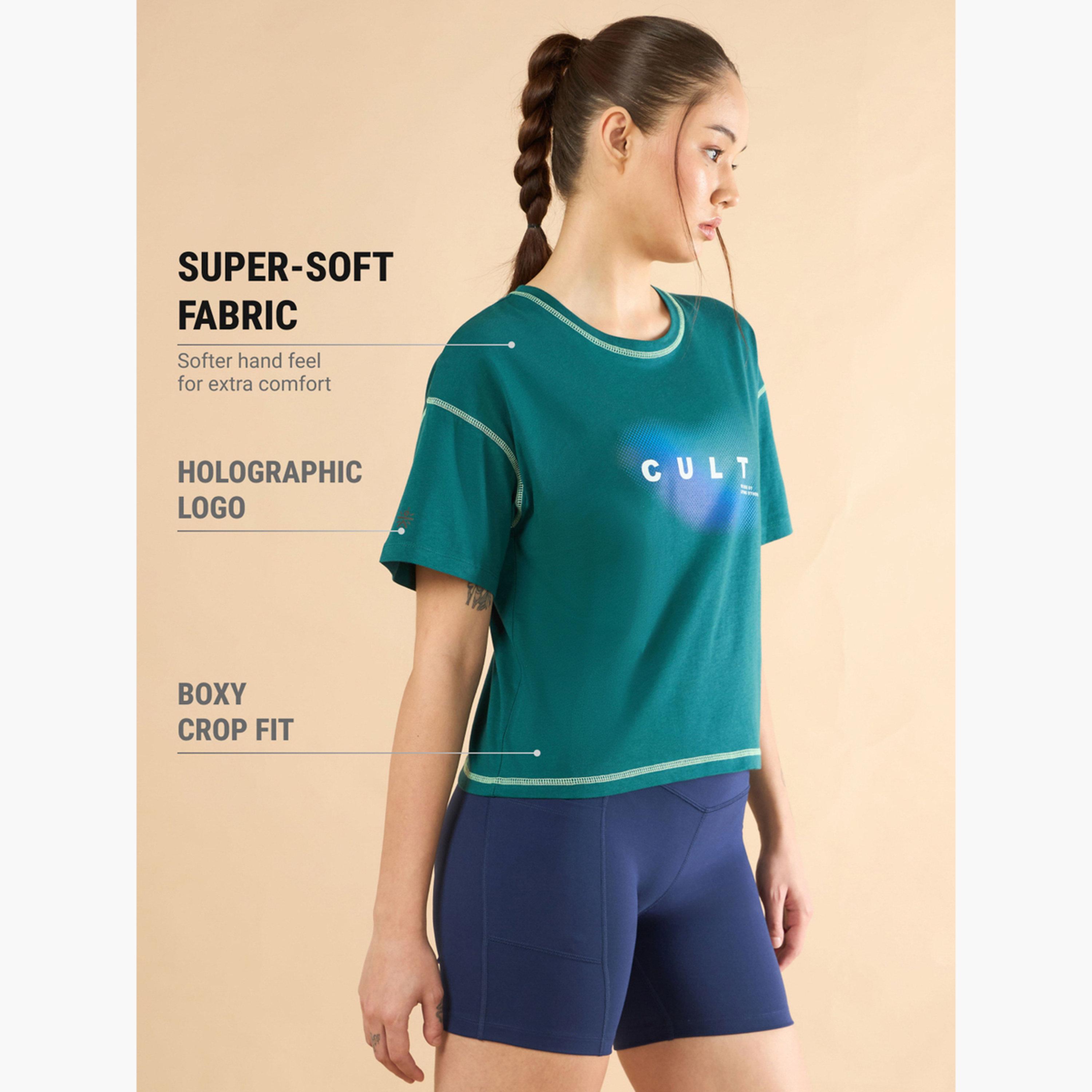 Cult X Styli Women Green Spirit Graphic Boxy Crop T-Shirt-sports-women-clothing-tshirtsandvests-image-5