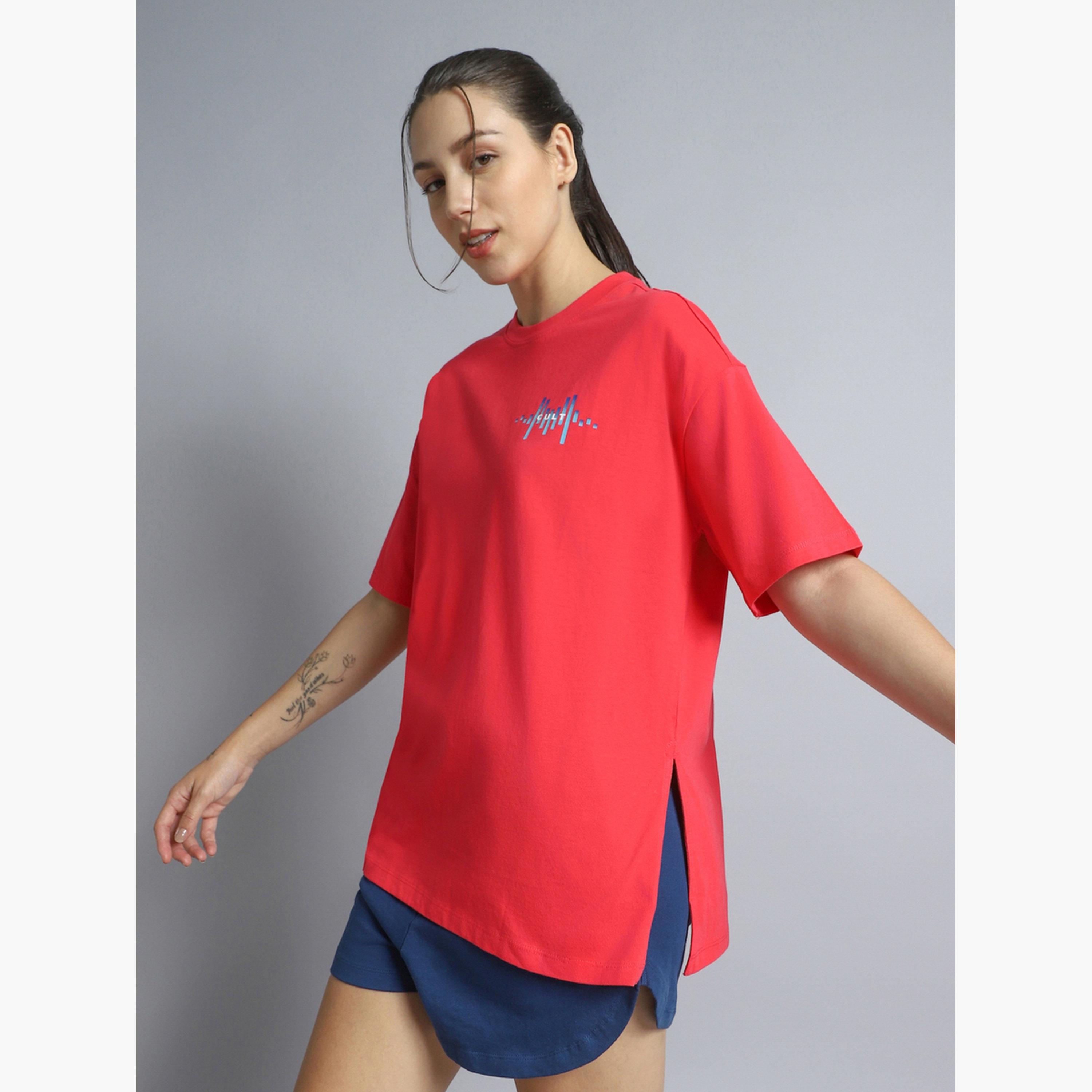 Cult X Styli Women Dark Pink Printed Oversized T-Shirt-sports-women-clothing-tshirtsandvests-image-5