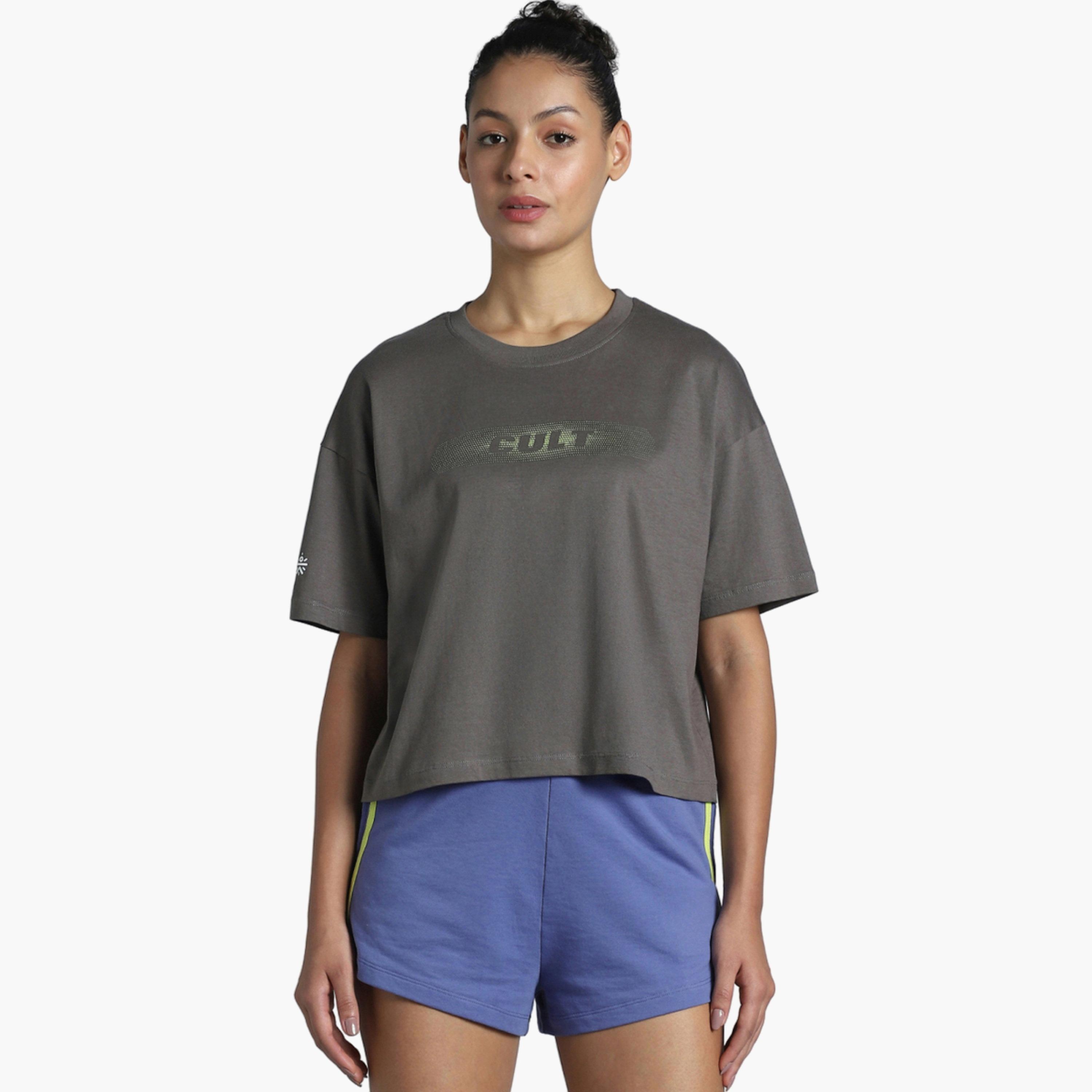 Cult X Styli Women Grey Branding Cropped T-Shirt-sports-women-clothing-tshirtsandvests-image-1