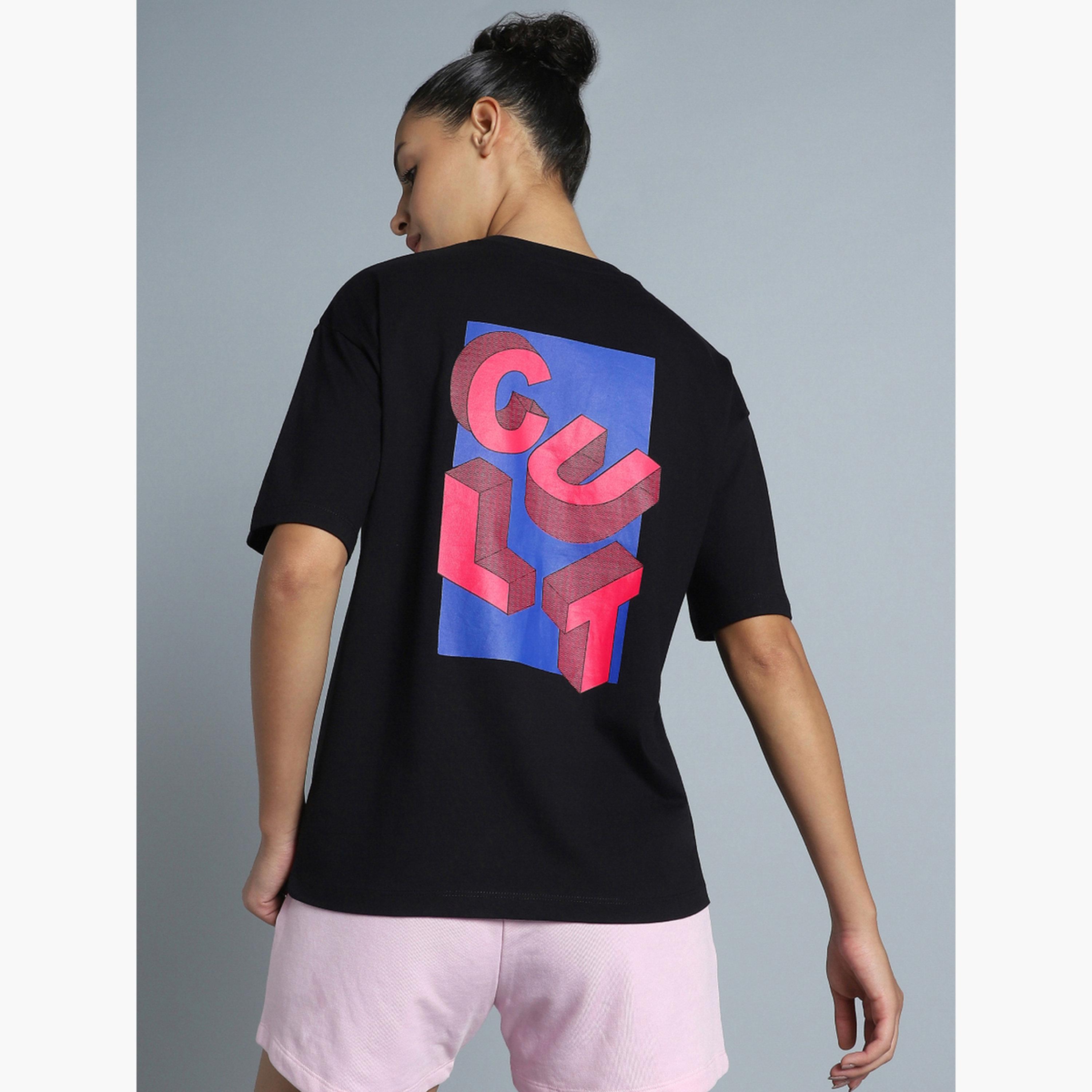 Cult X Styli Women's Black Back Print Relaxed Fit T-shirt-sports-women-clothing-tshirtsandvests-image-4