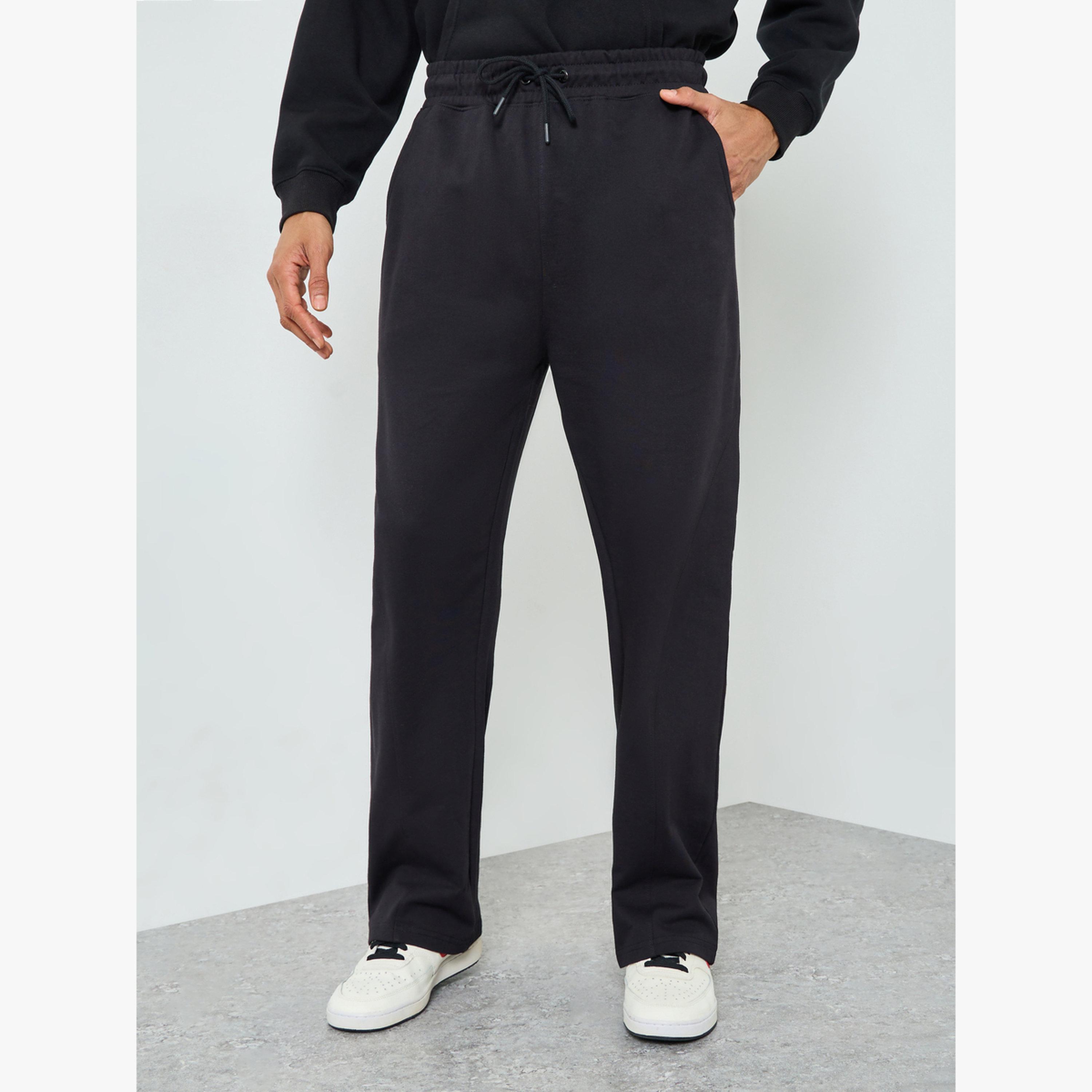 Styli Men Black Solid Drawstring Joggers-men-clothing-bottoms-joggers-image-1