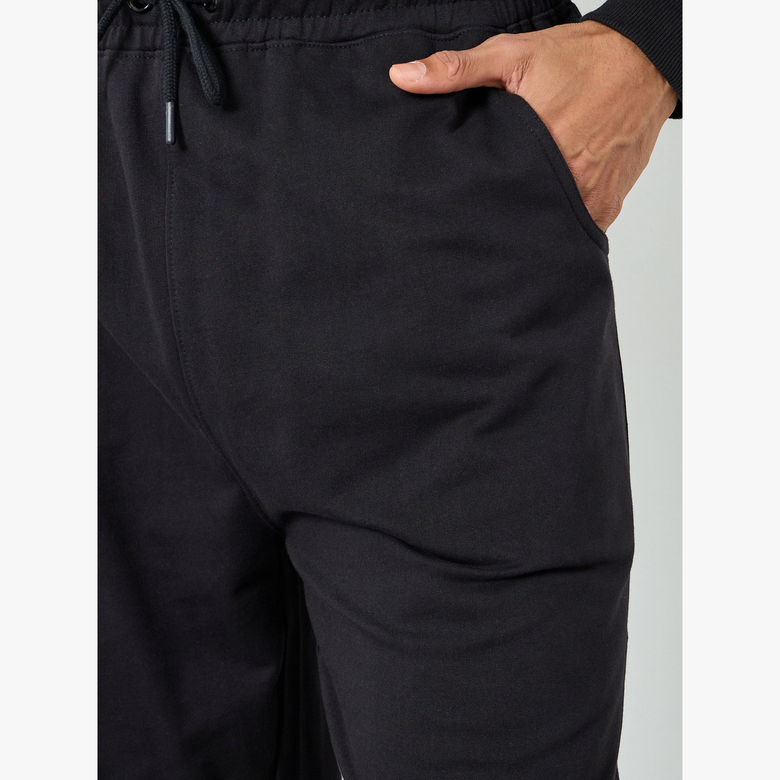 Styli Men Black Solid Drawstring Joggers-men-clothing-bottoms-joggers-image-3