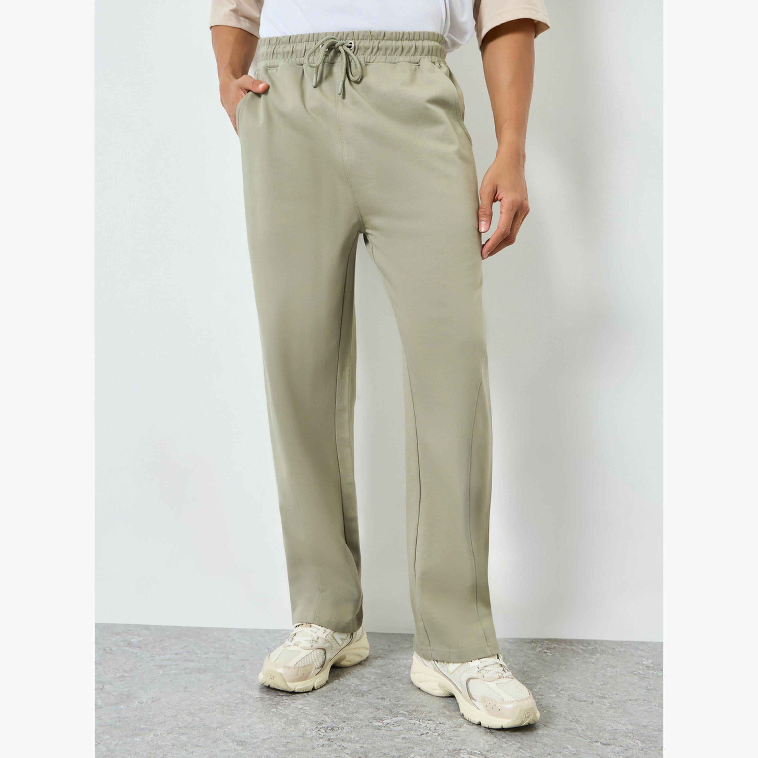 Styli Men Beige Solid Drawstring Joggers-men-clothing-bottoms-joggers-image-1