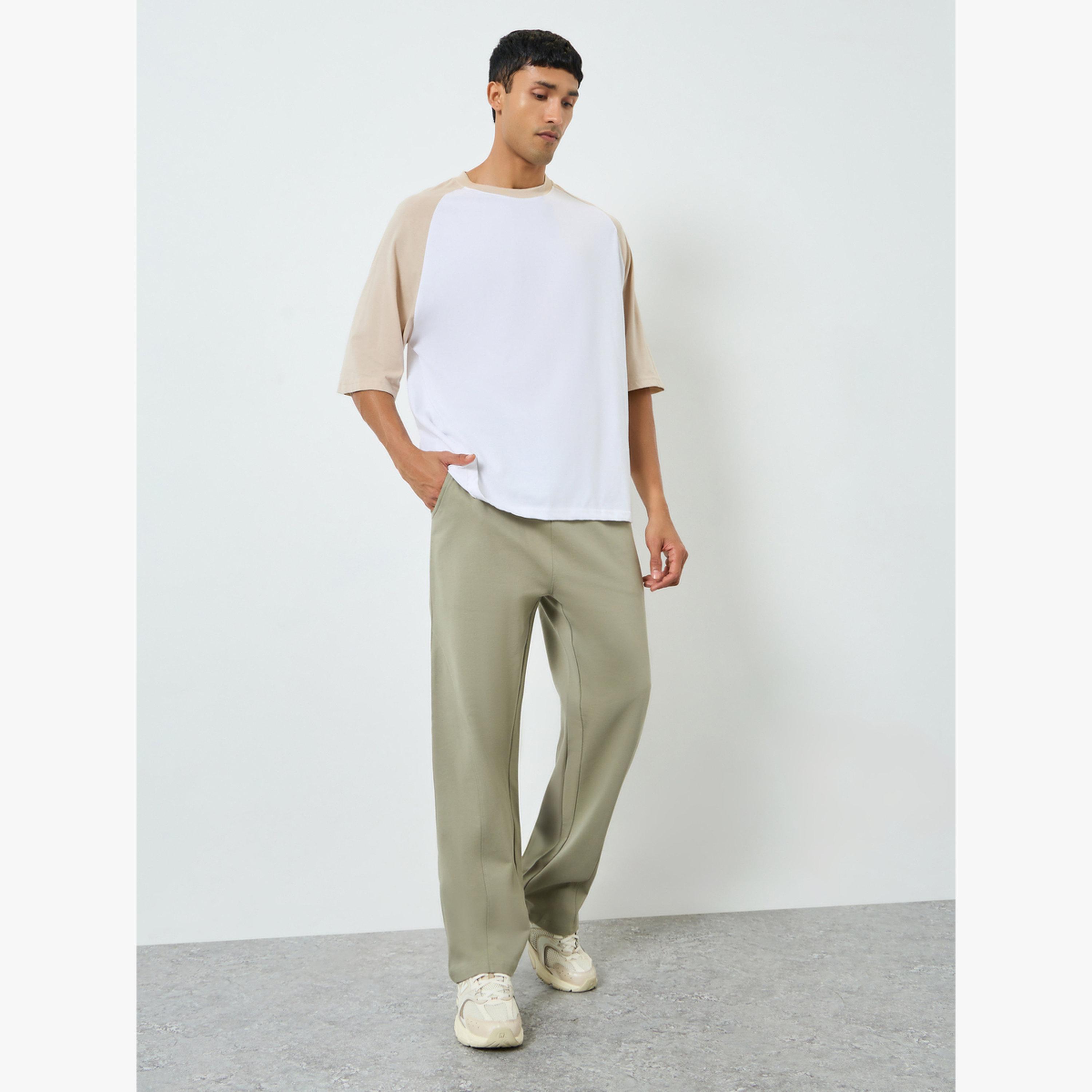 Styli Men Beige Solid Drawstring Joggers-men-clothing-bottoms-joggers-image-2