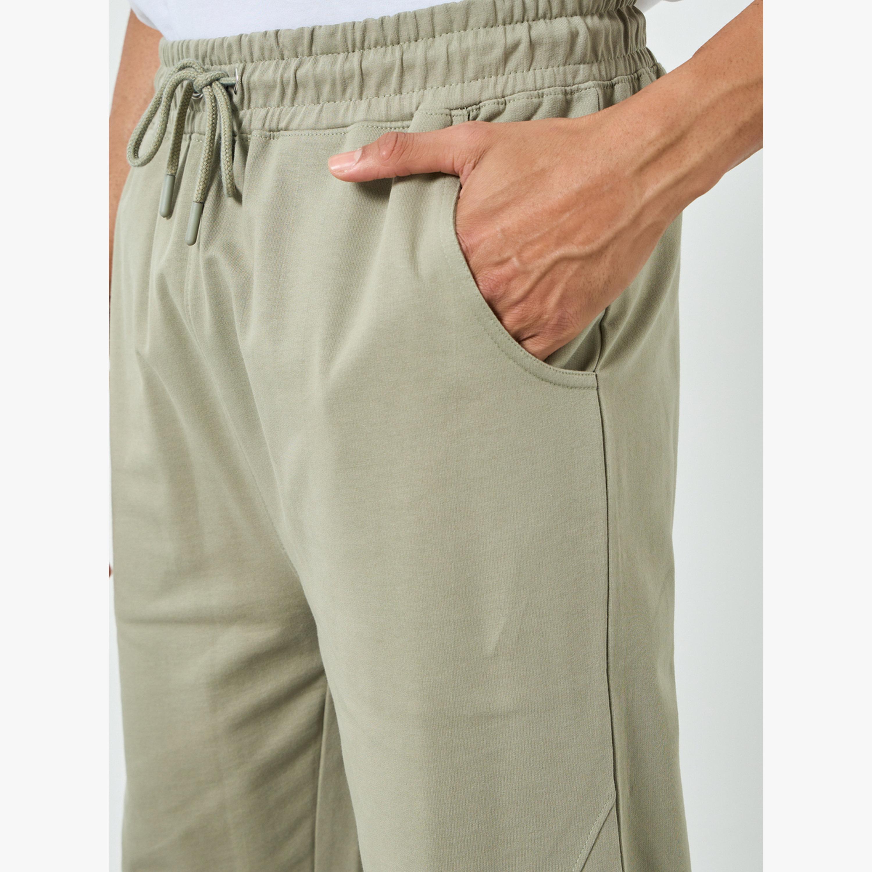 Styli Men Beige Solid Drawstring Joggers-men-clothing-bottoms-joggers-image-3