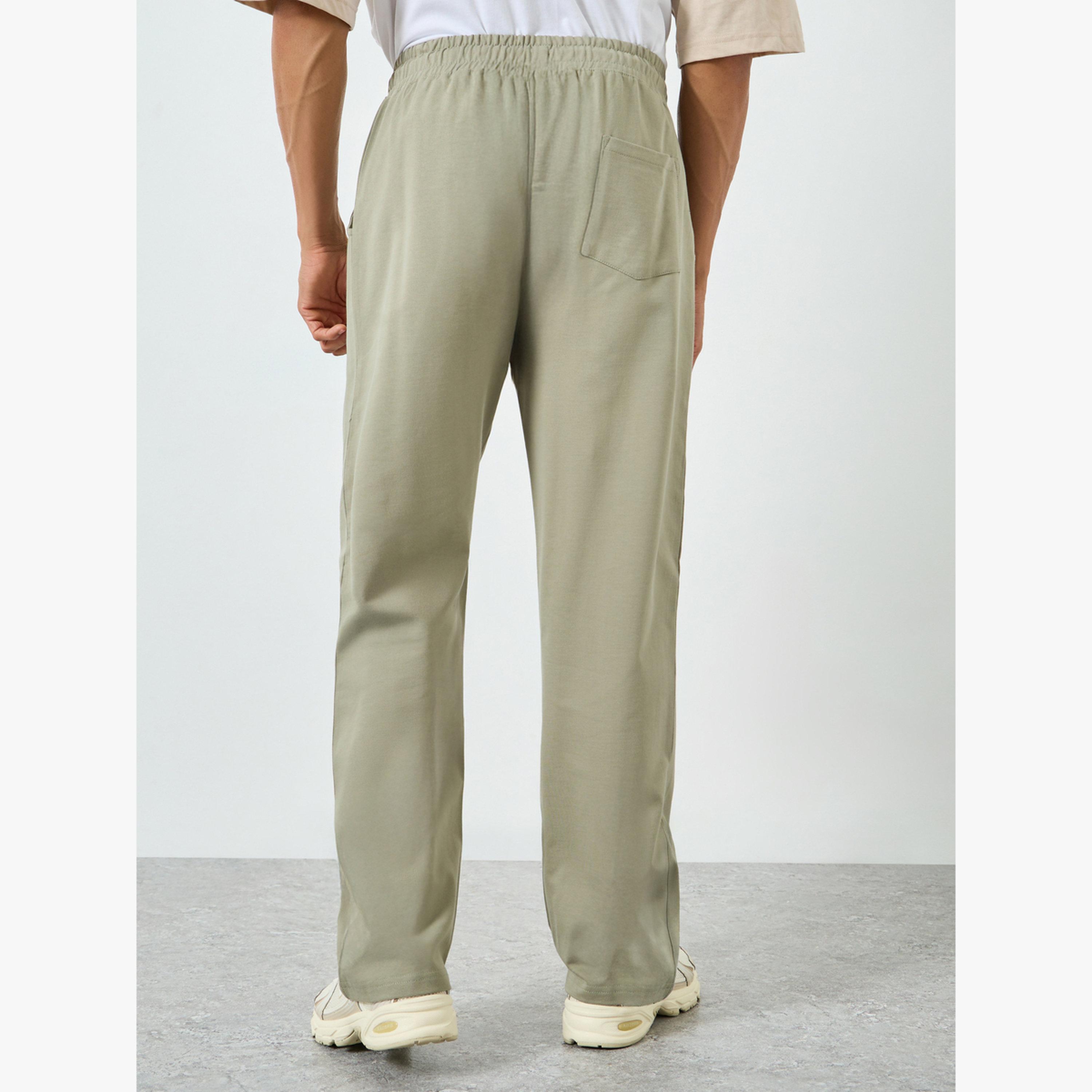 Styli Men Beige Solid Drawstring Joggers-men-clothing-bottoms-joggers-image-4