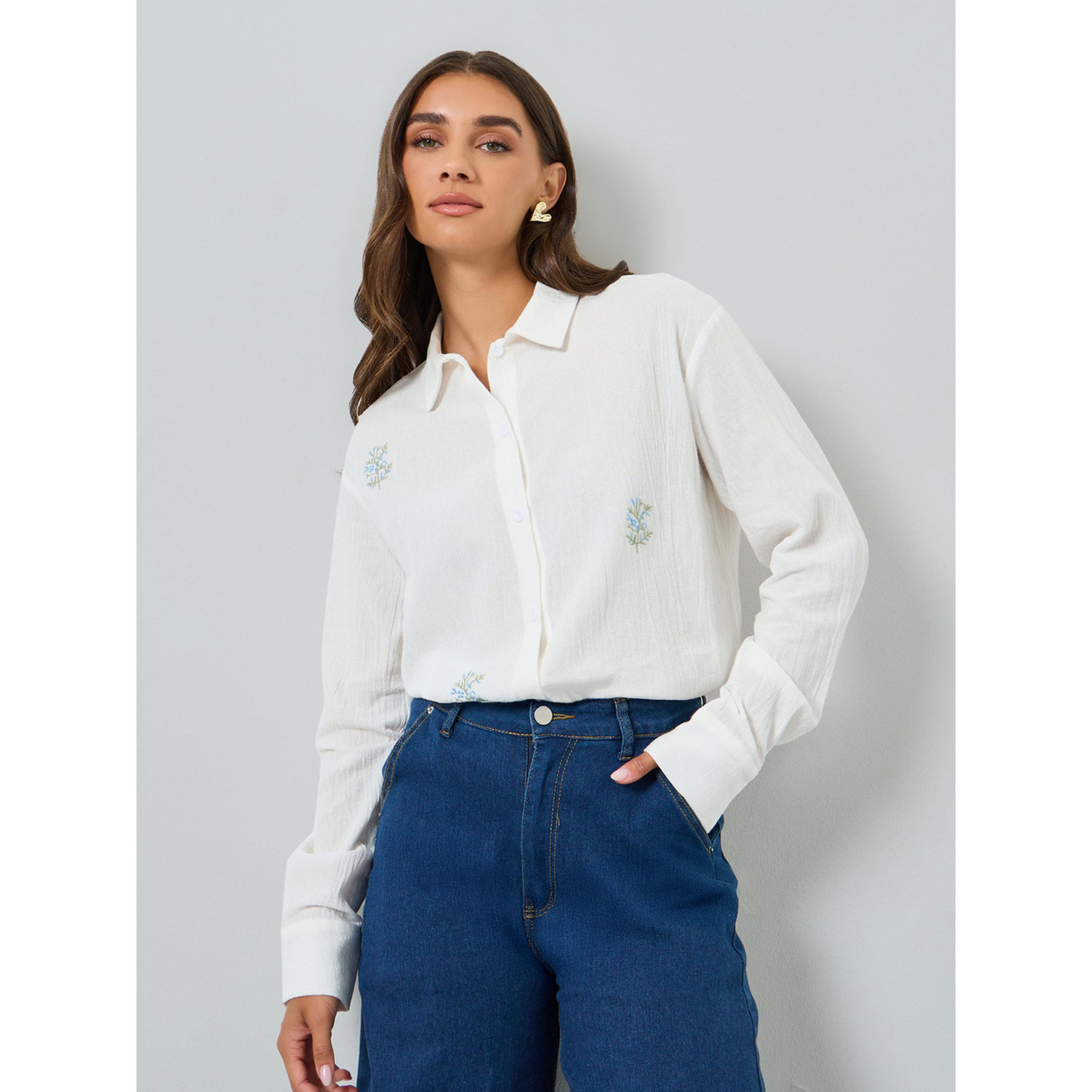 Styli Women White Embroidered Regular Shirt-women-clothing-shirtsandblouses-shirts-image-1