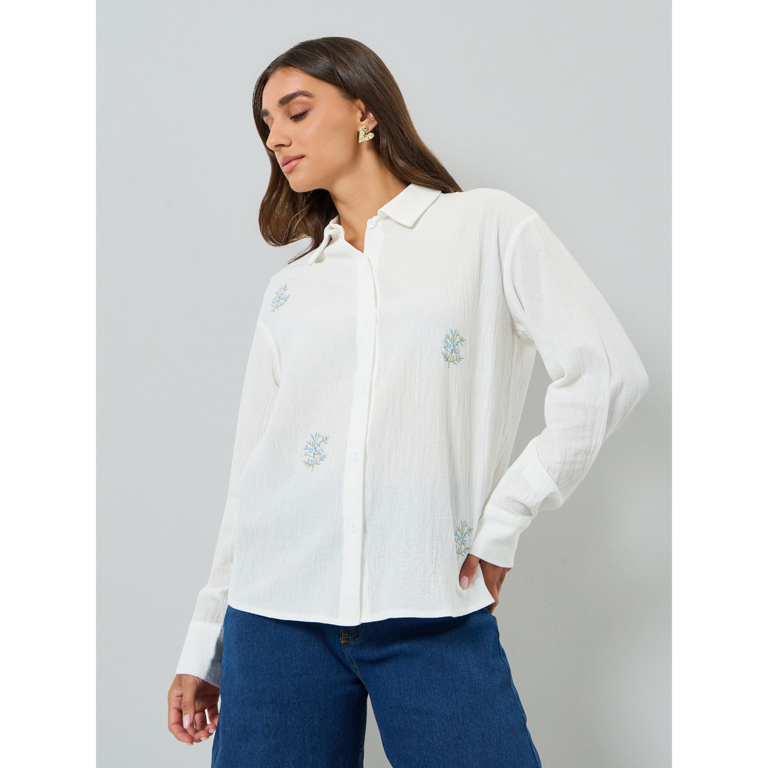 Styli Women White Embroidered Regular Shirt-women-clothing-shirtsandblouses-shirts-image-3