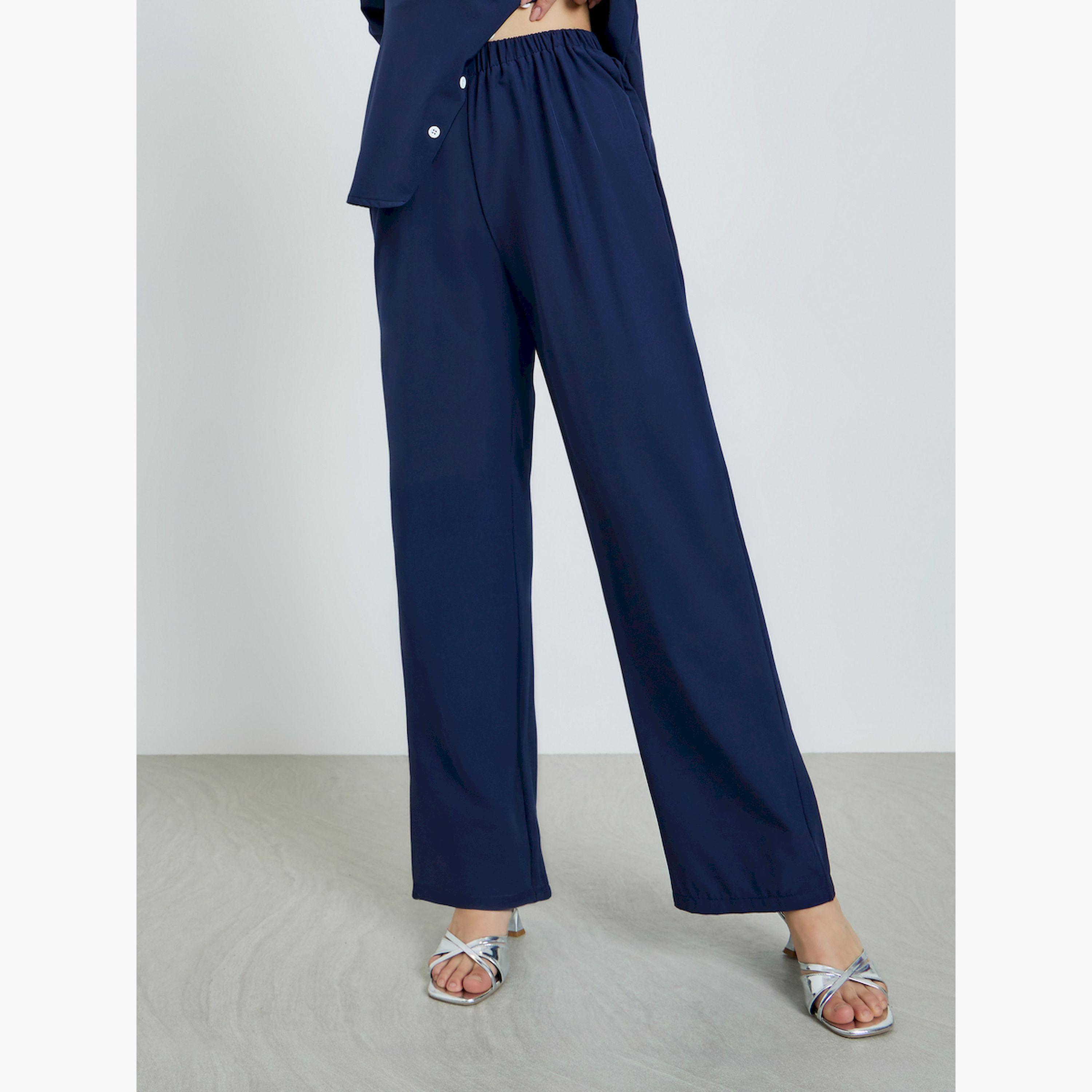 Styli Blue Asymmetric Hem Wrap Top and Pants Co-Ords-women-clothing-coordsets-image-5