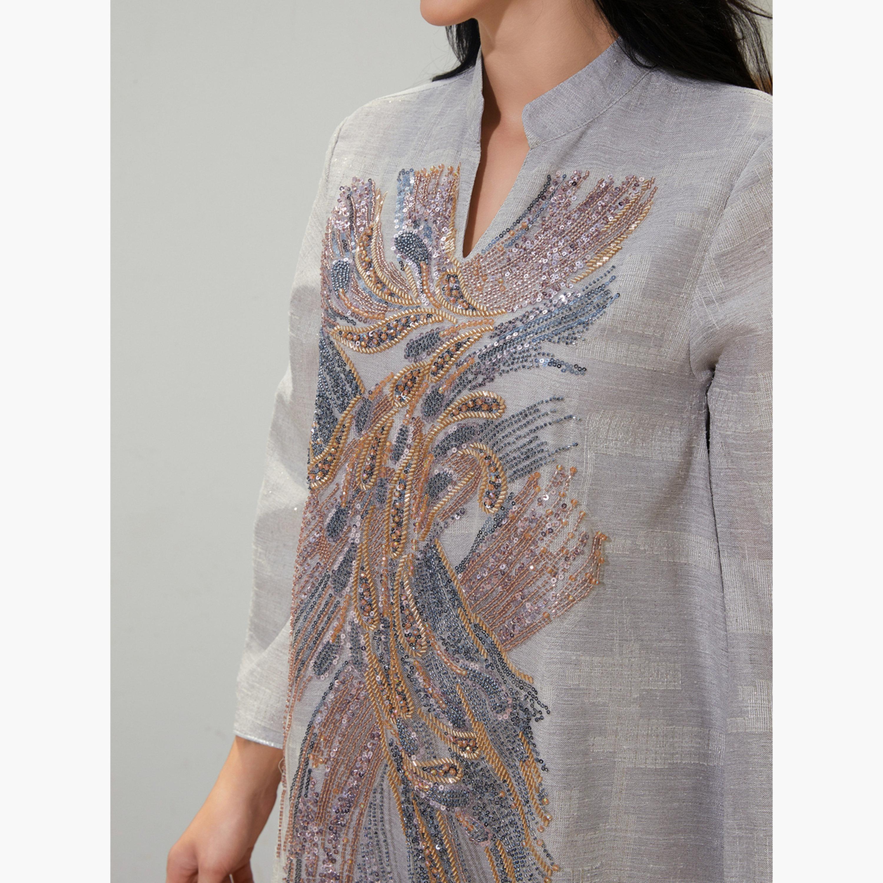 Take Two Women Textured Sequin Patch Detail A-Line Jalabiya-women-arabicclothing-jalabiyas-image-5