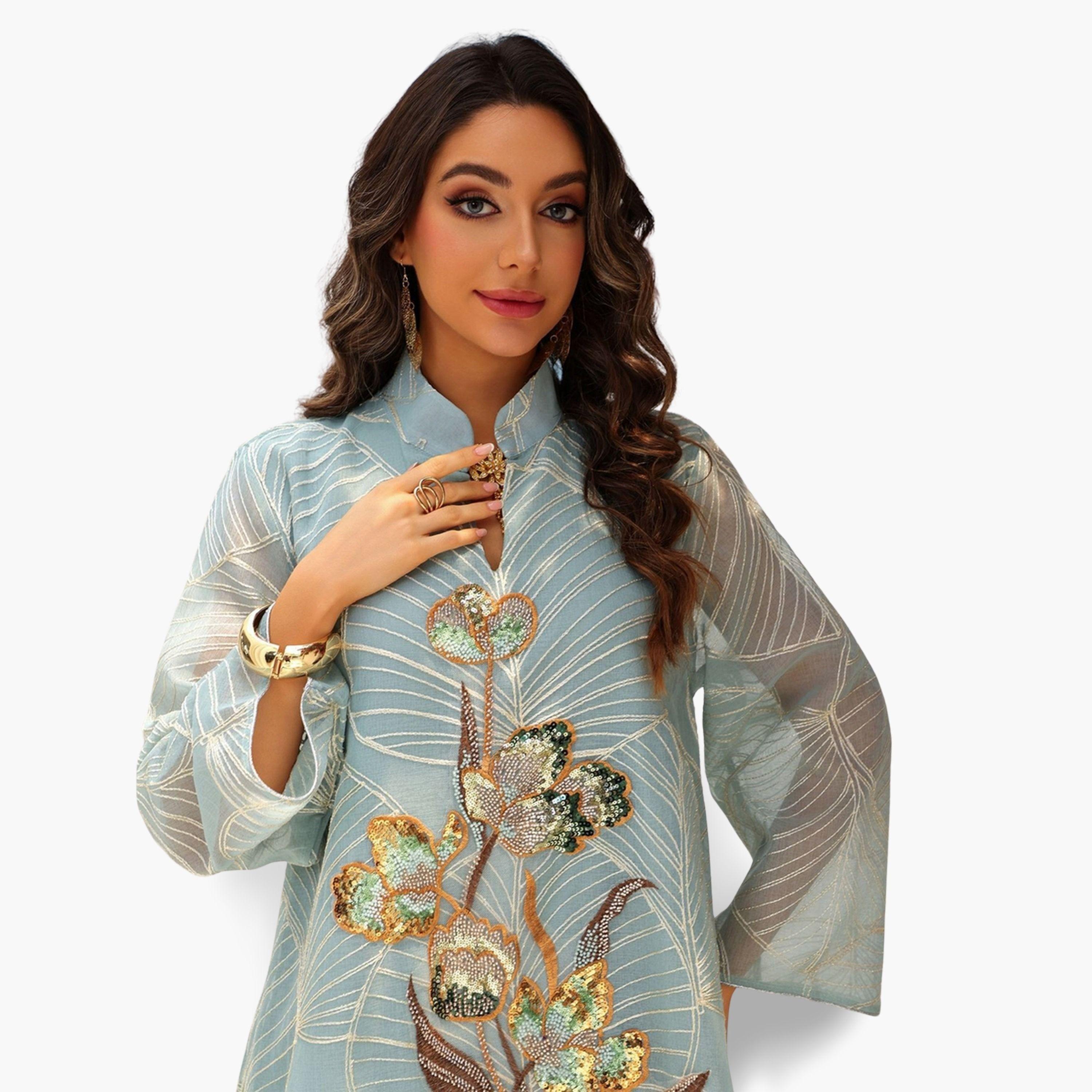 جلابية نسيج بارز مزينة بالترتر-women-arabicclothing-jalabiyas-image-2