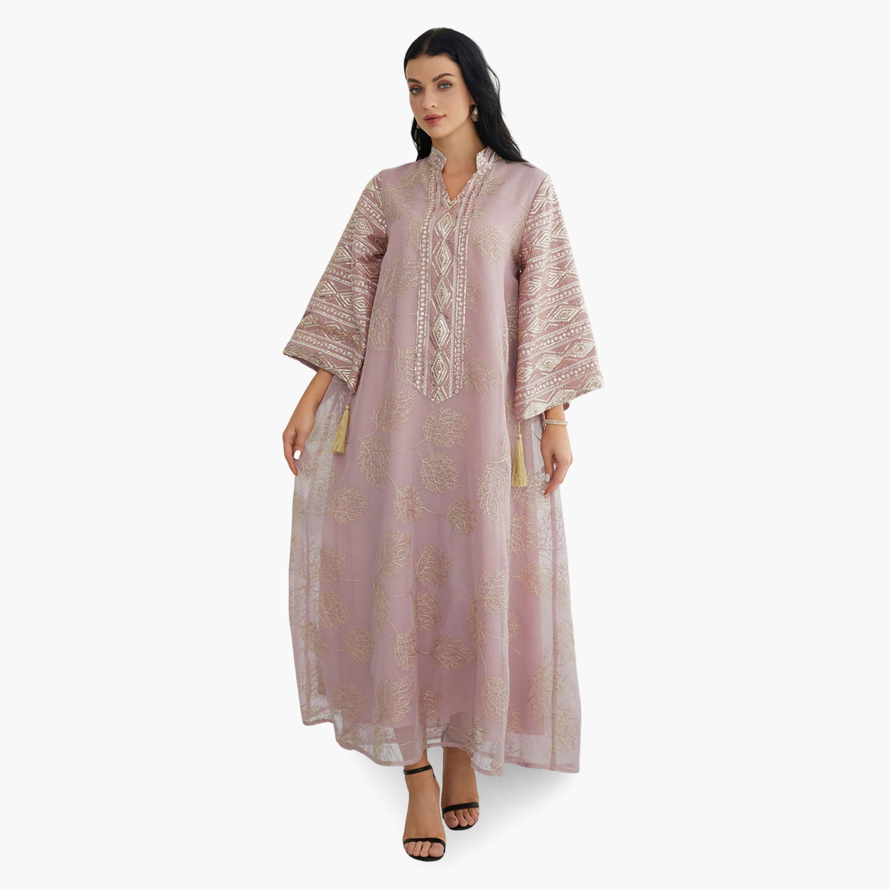 Take Two Women Textured Embellished Tasselled Sleeve Jalabiya-women-arabicclothing-jalabiyas-image-3