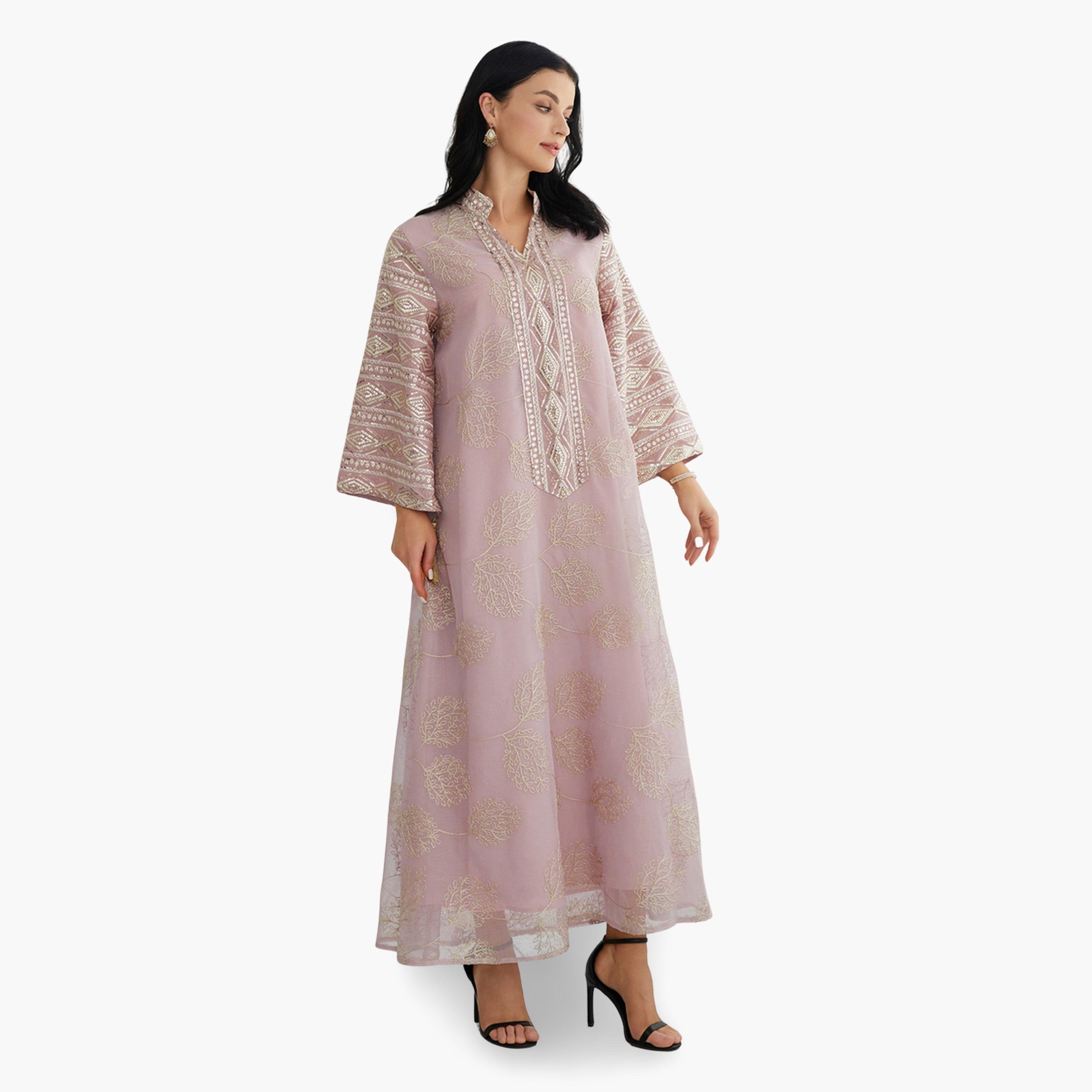 Take Two Women Textured Embellished Tasselled Sleeve Jalabiya-women-arabicclothing-jalabiyas-image-4