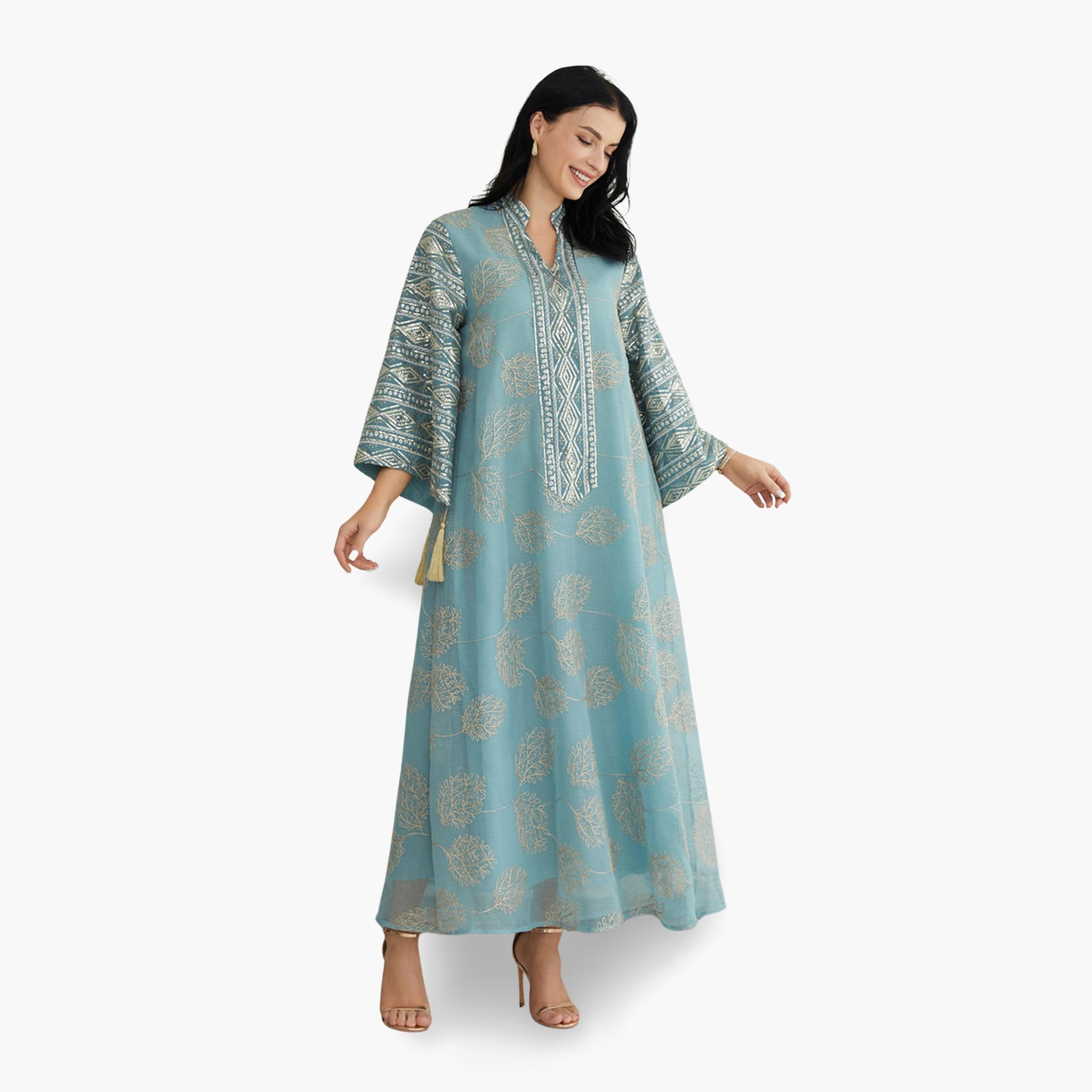 Take Two Women Textured Embellished Tasselled Sleeve Jalabiya-women-arabicclothing-jalabiyas-image-4