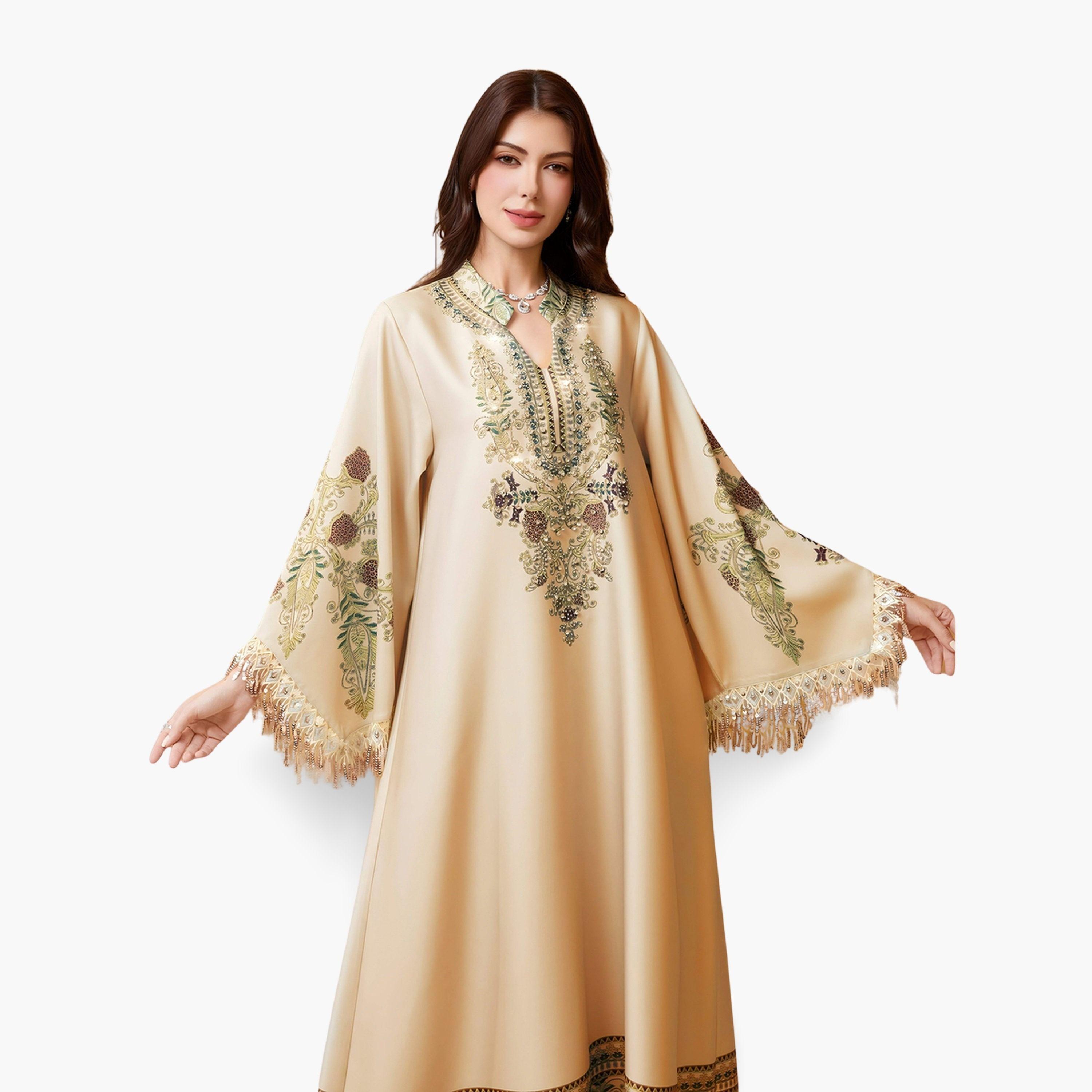جلابية مطبعة بالزهور ومزينة بأكمام ذات شرابات-women-arabicclothing-jalabiyas-image-2