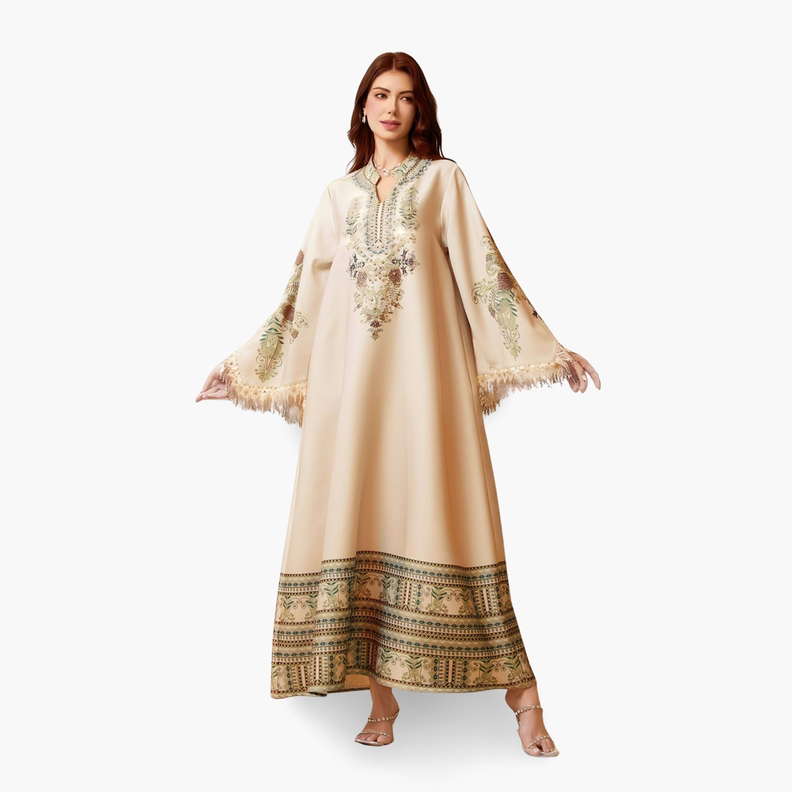 جلابية مطبعة بالزهور ومزينة بأكمام ذات شرابات-women-arabicclothing-jalabiyas-image-4