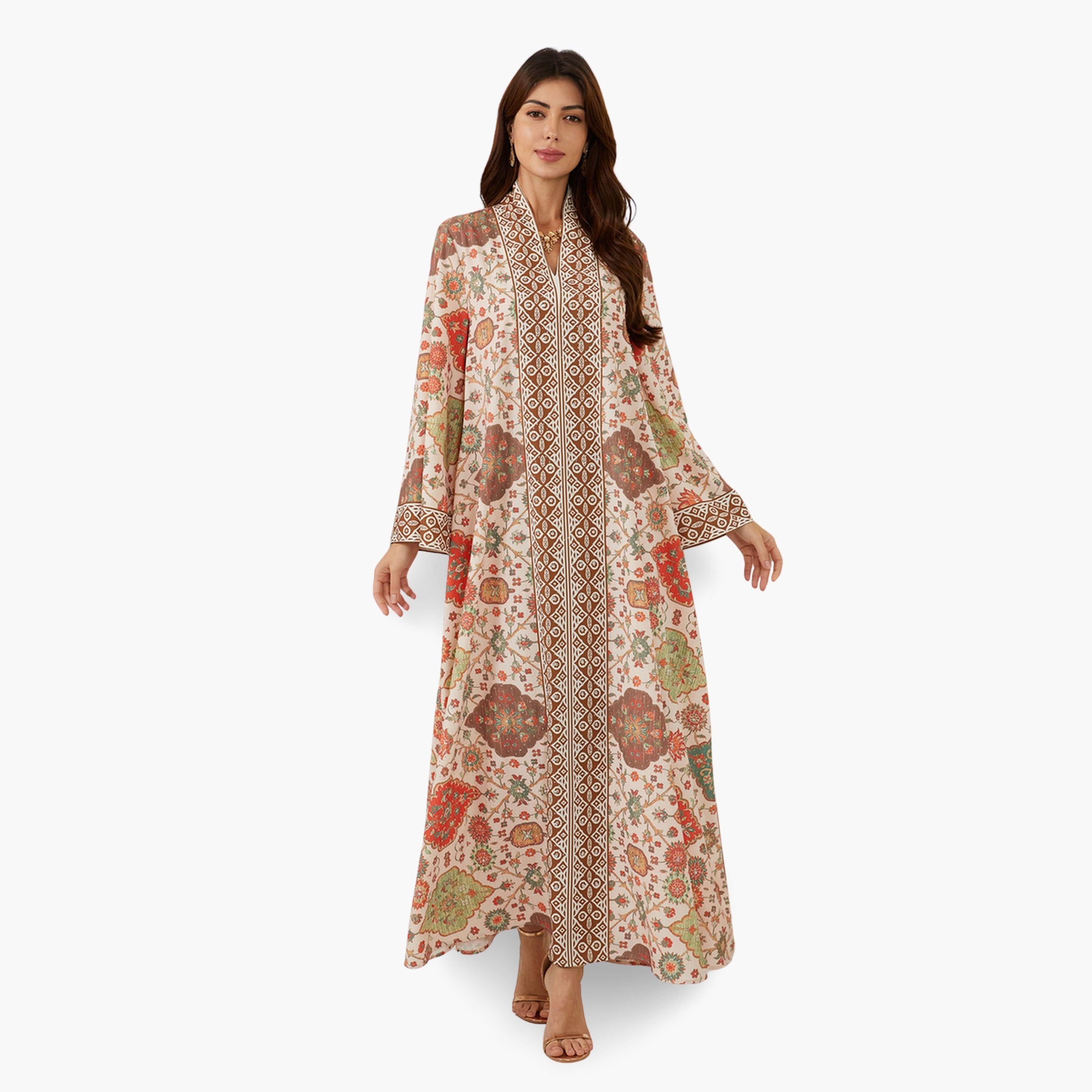 Take Two Women Printed V-Neck A-Line Jalabiya-women-arabicclothing-jalabiyas-image-1