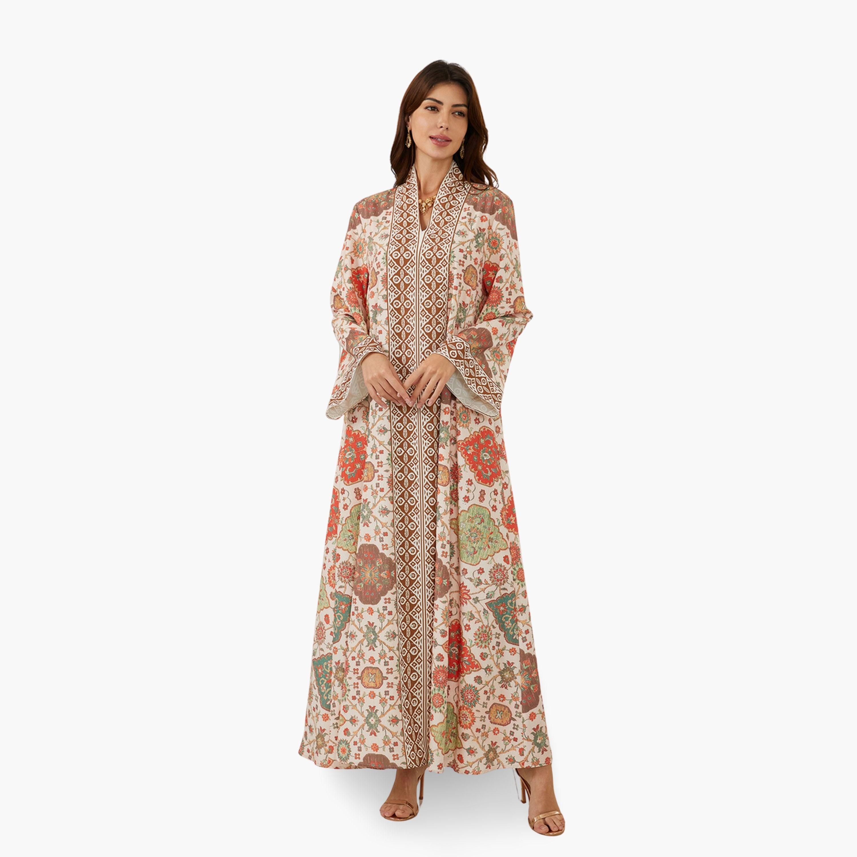Take Two Women Printed V-Neck A-Line Jalabiya-women-arabicclothing-jalabiyas-image-3